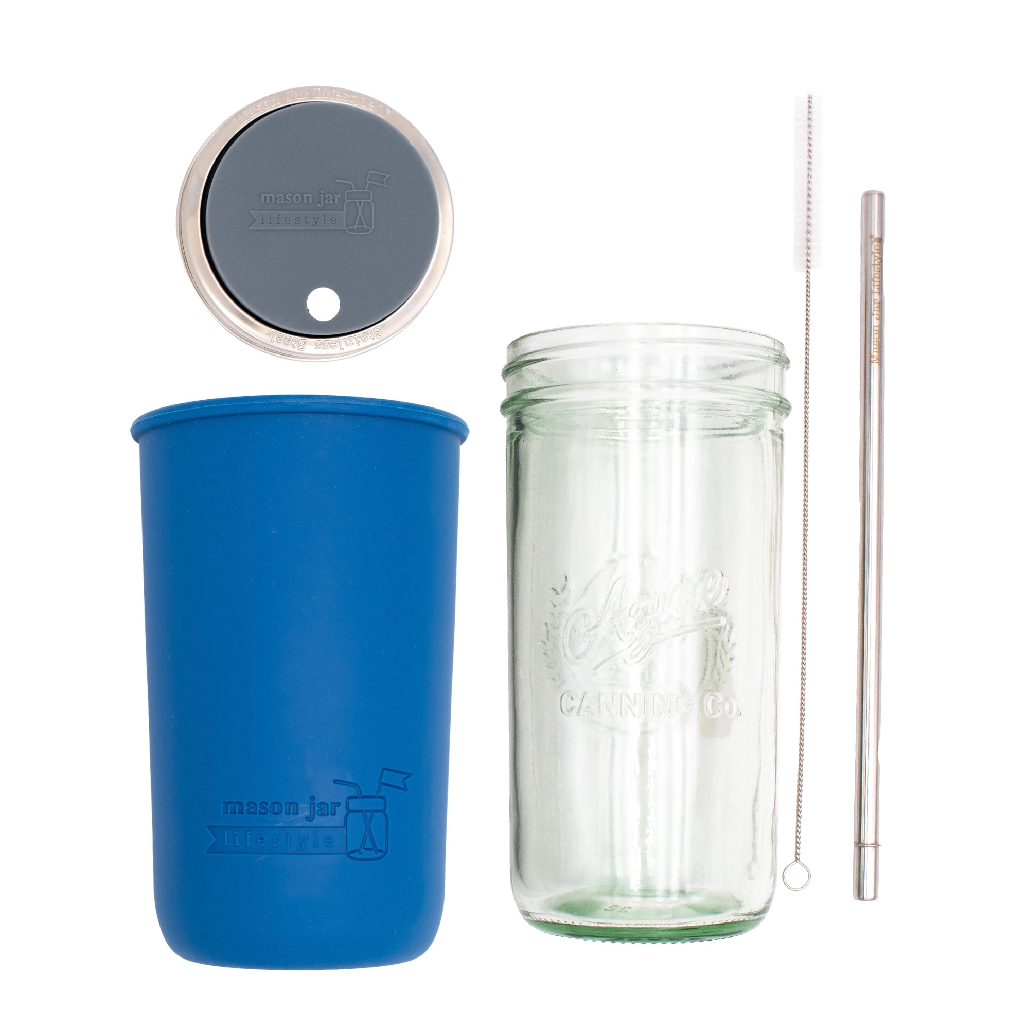 Mason Jar Lifestyle 24oz Pint & Half Water Bottle Travel Tumbler with Silicone Sleeve & Straw Lid