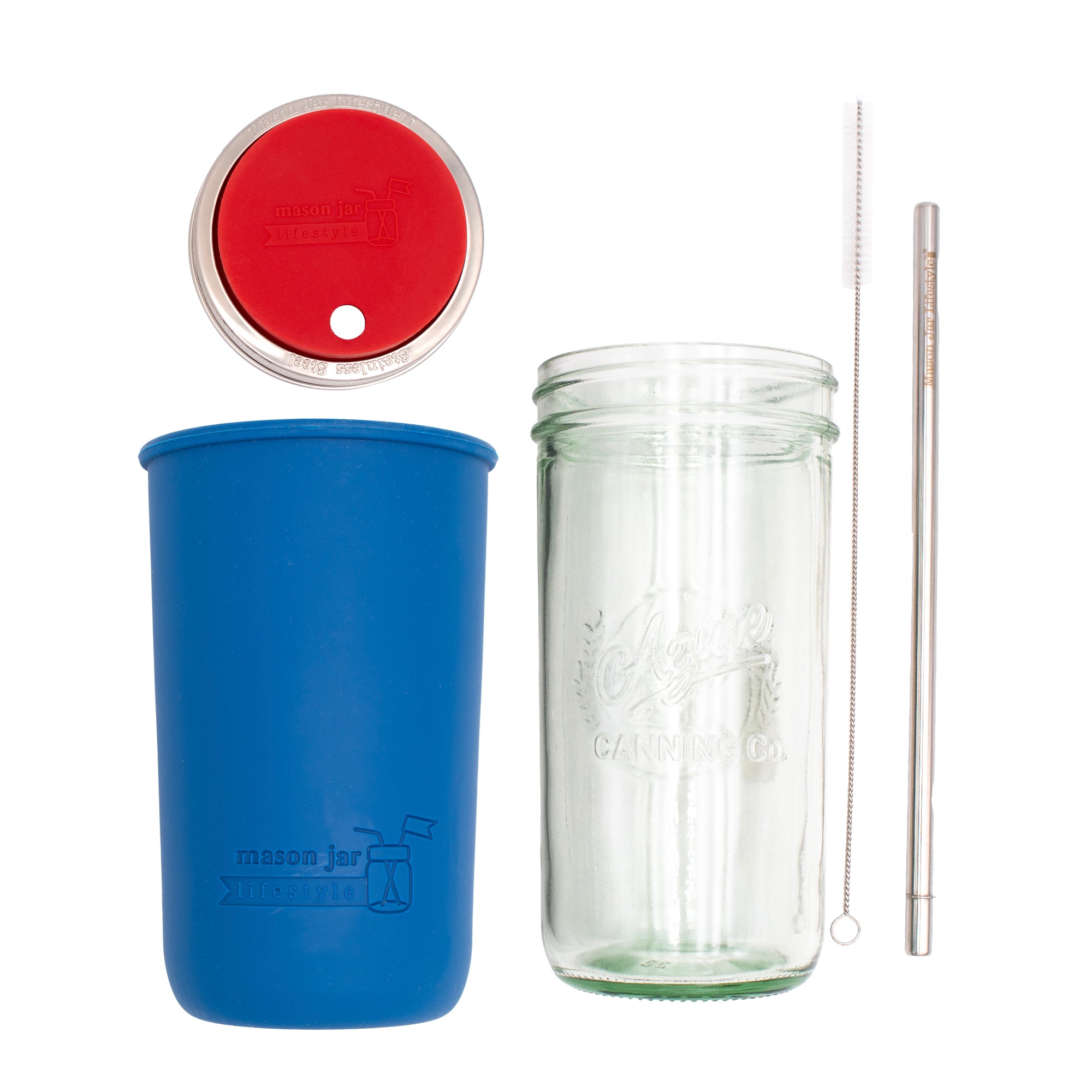 Mason Jar Lifestyle 24oz Pint & Half Water Bottle Travel Tumbler with Silicone Sleeve & Straw Lid