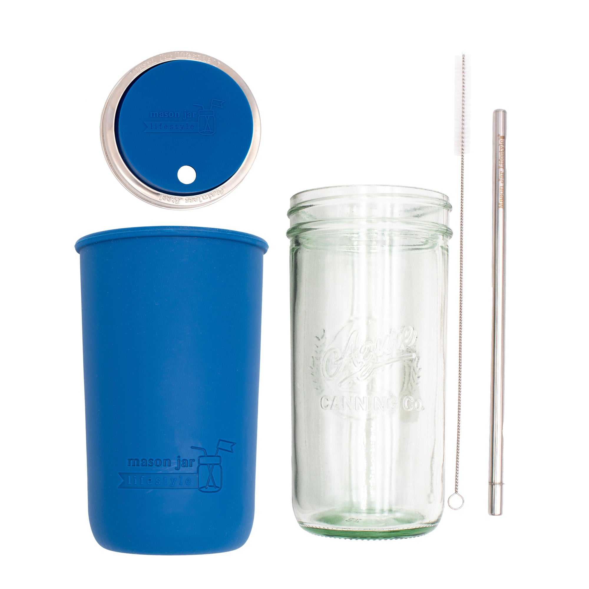 Mason Jar Lifestyle 24oz Pint & Half Water Bottle Travel Tumbler with Silicone Sleeve & Straw Lid