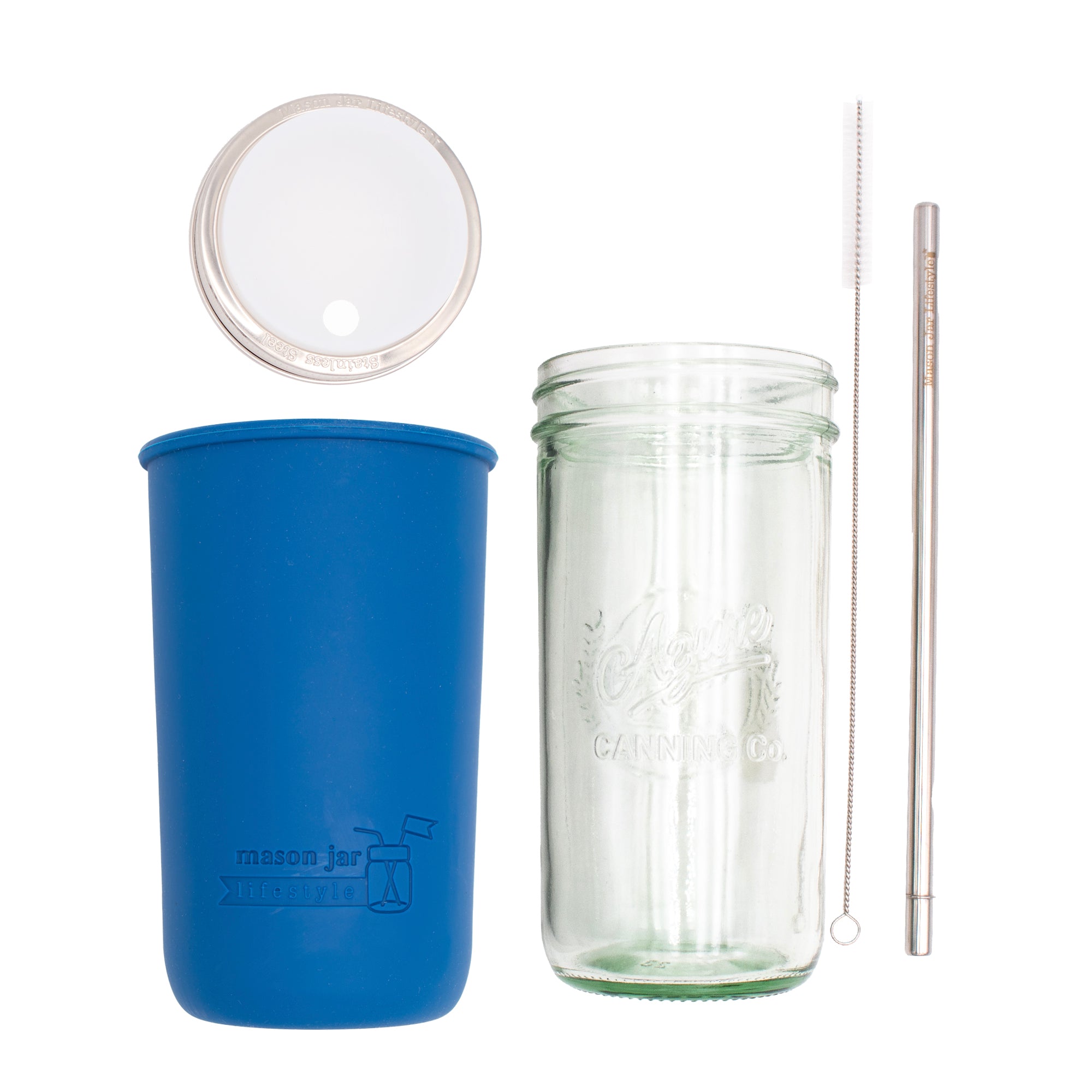 Mason Jar Lifestyle 24oz Pint & Half Water Bottle Travel Tumbler with Silicone Sleeve & Straw Lid