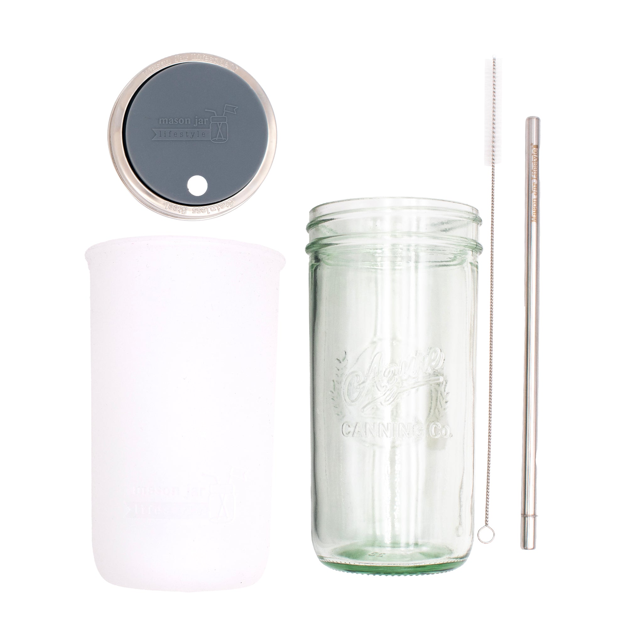 Mason Jar Lifestyle 24oz Pint & Half Water Bottle Travel Tumbler with Silicone Sleeve & Straw Lid