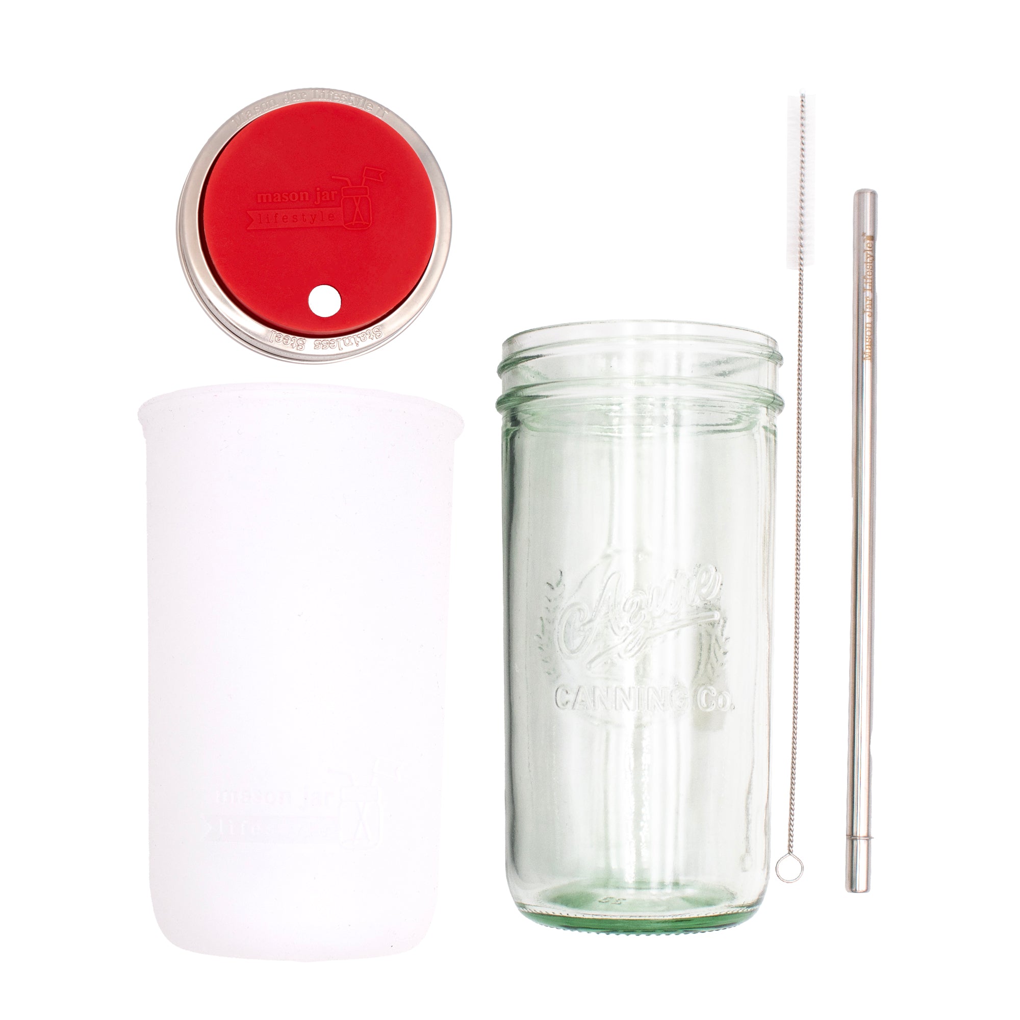 Mason Jar Lifestyle 24oz Pint & Half Water Bottle Travel Tumbler with Silicone Sleeve & Straw Lid