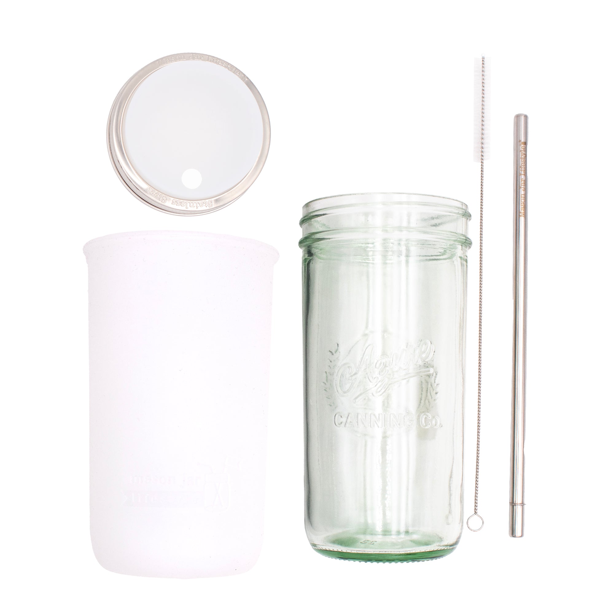 Mason Jar Lifestyle 24oz Pint & Half Water Bottle Travel Tumbler with Silicone Sleeve & Straw Lid