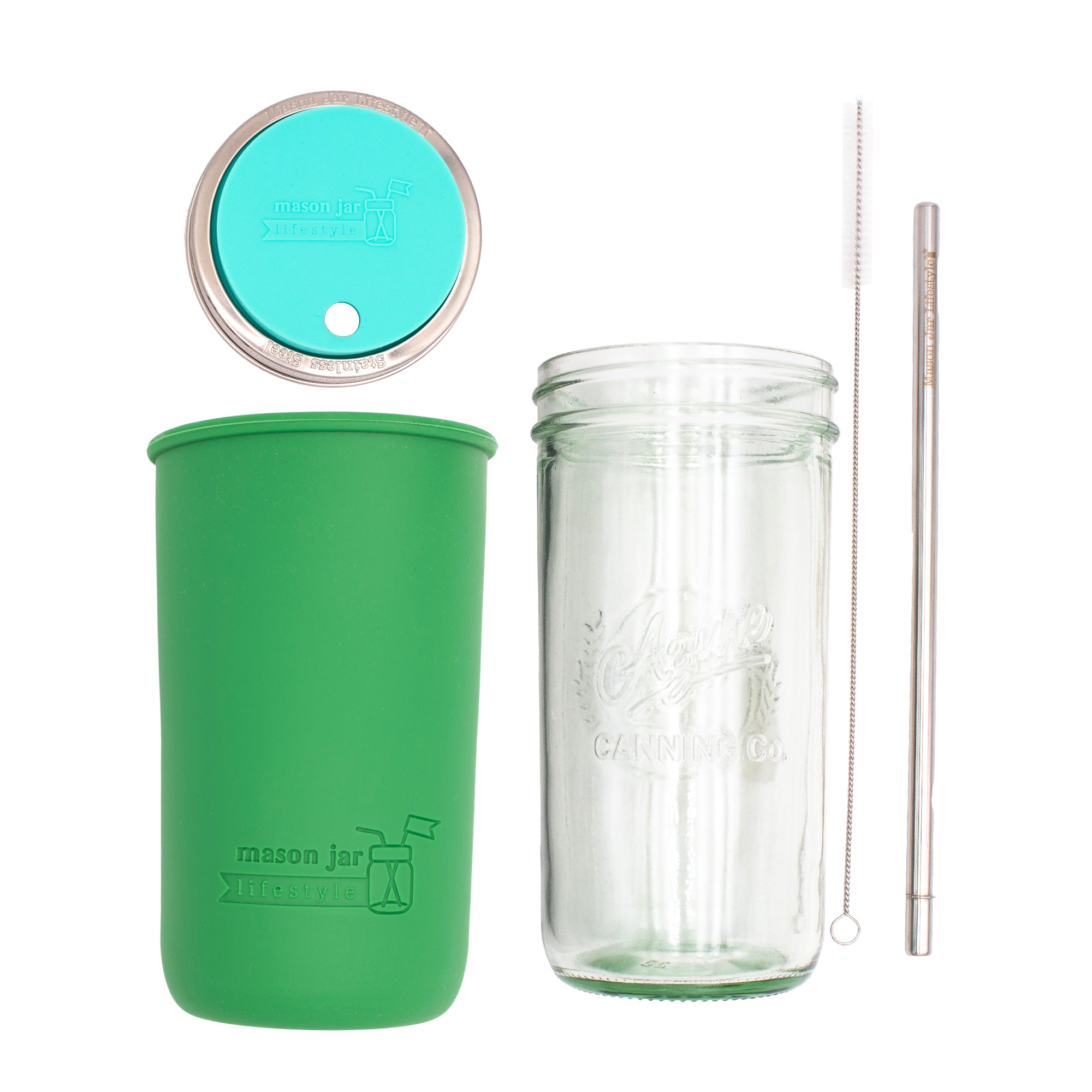 Mason Jar Lifestyle 24oz Pint & Half Water Bottle Travel Tumbler with Silicone Sleeve & Straw Lid