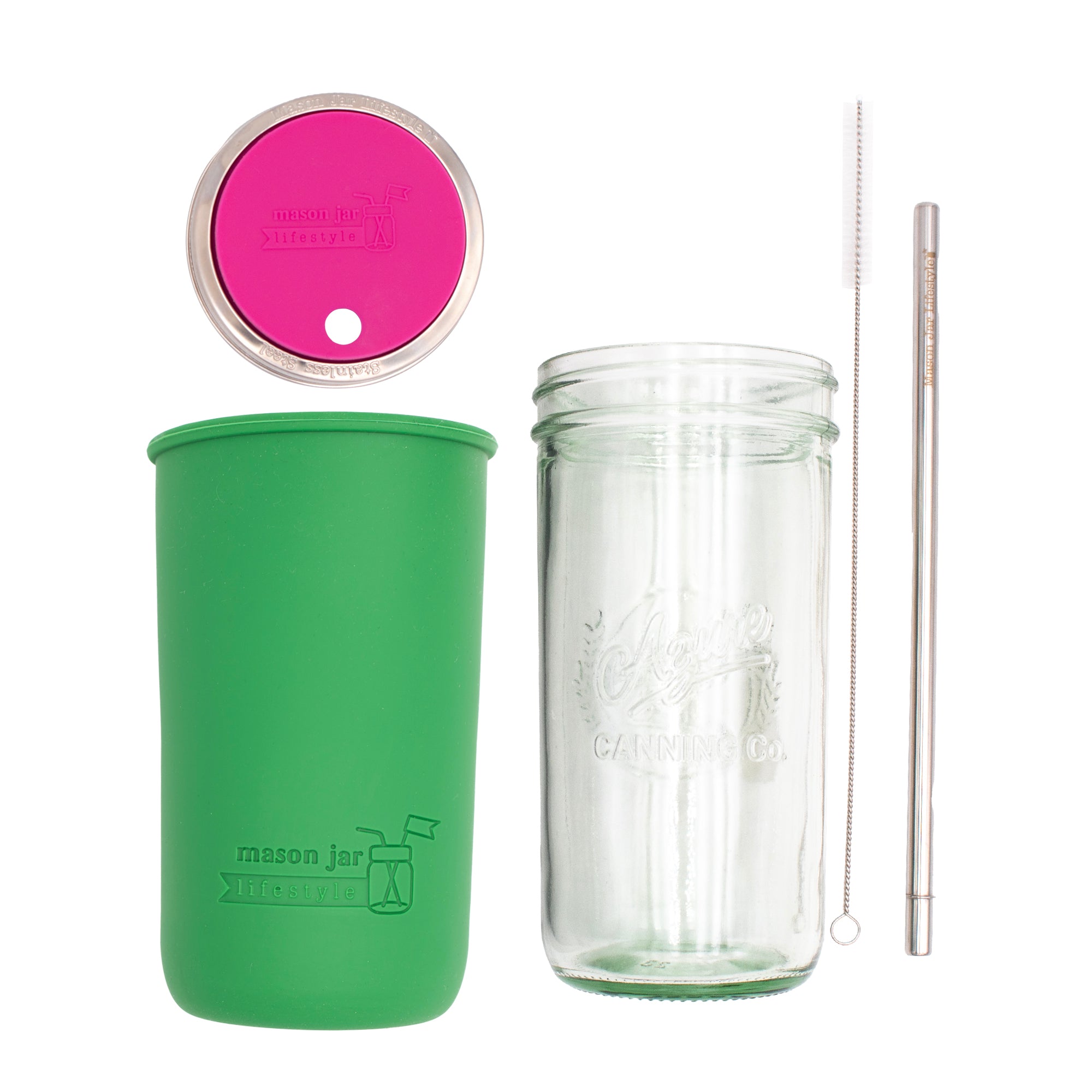 Mason Jar Lifestyle 24oz Pint & Half Water Bottle Travel Tumbler with Silicone Sleeve & Straw Lid