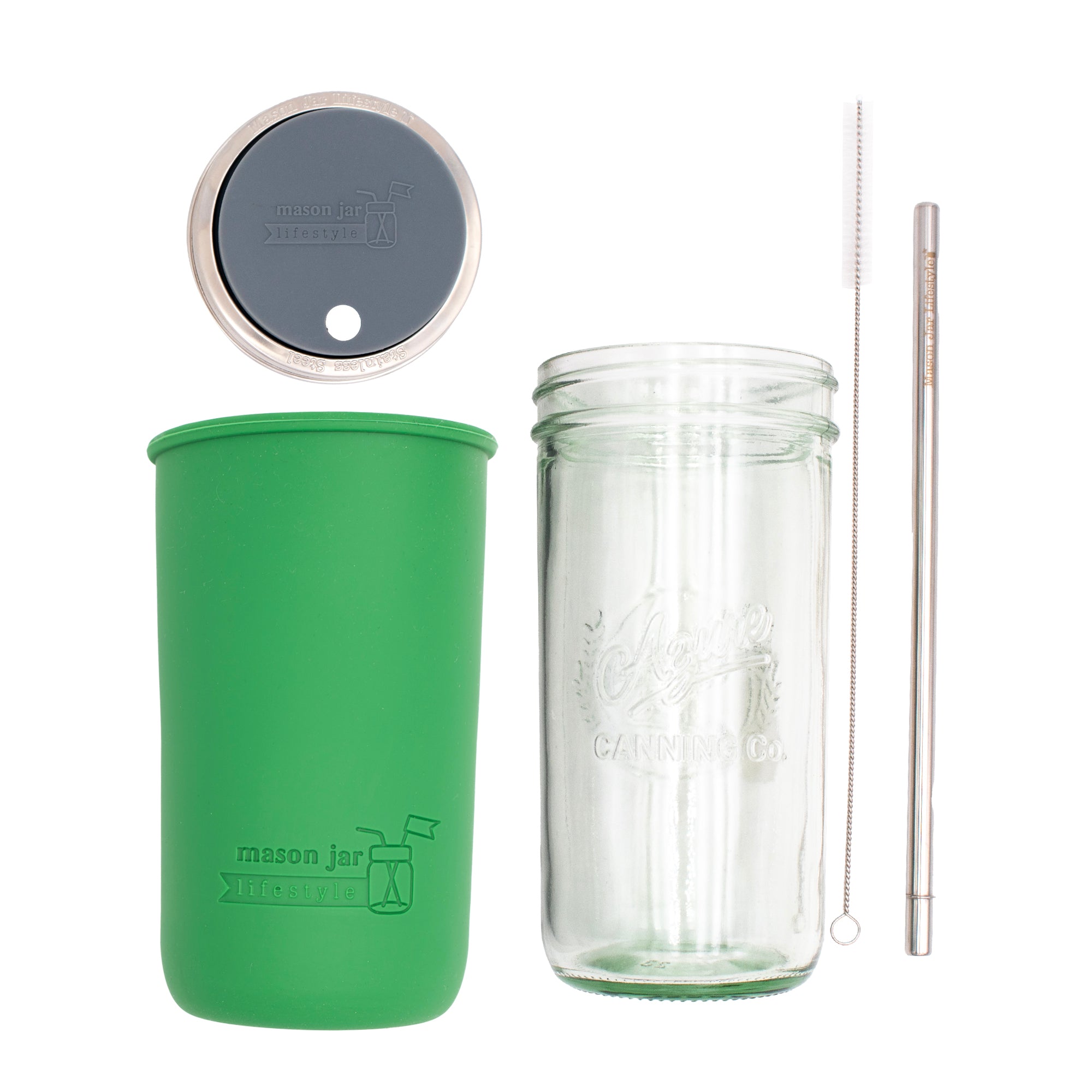 Mason Jar Lifestyle 24oz Pint & Half Water Bottle Travel Tumbler with Silicone Sleeve & Straw Lid
