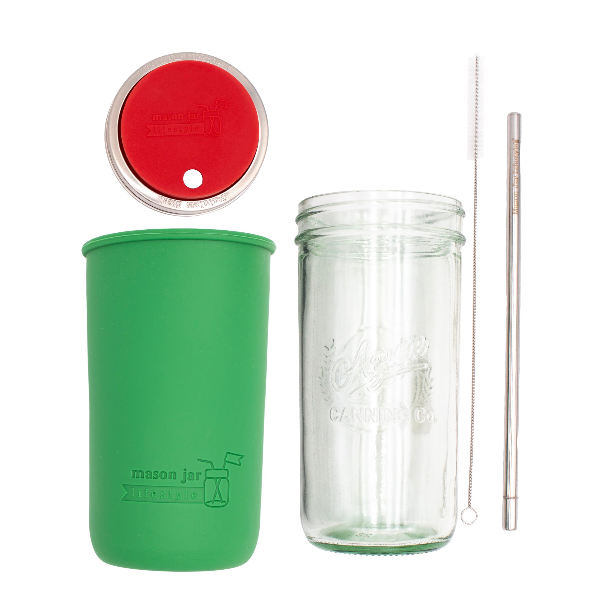 Mason Jar Lifestyle 24oz Pint & Half Water Bottle Travel Tumbler with Silicone Sleeve & Straw Lid