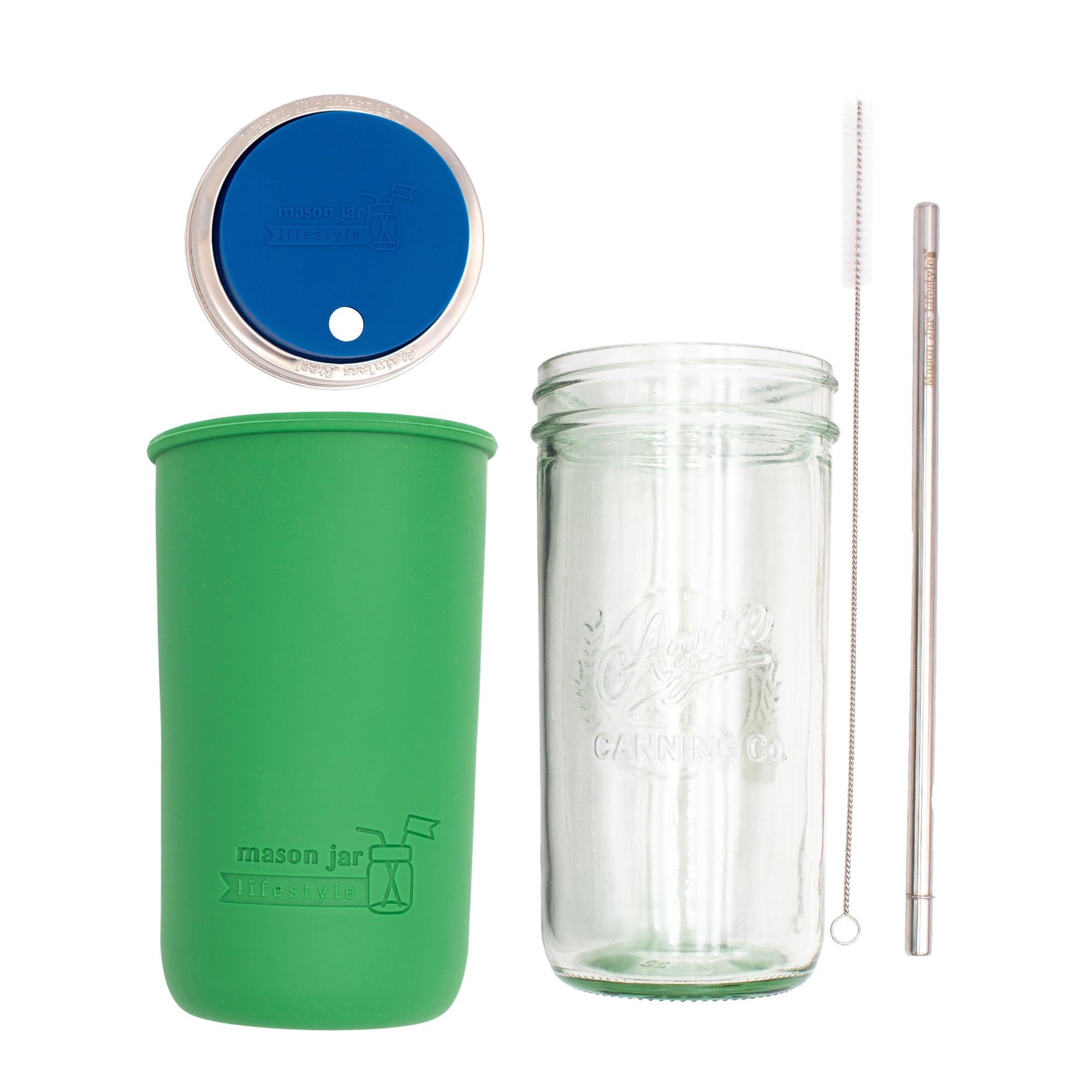 Mason Jar Lifestyle 24oz Pint & Half Water Bottle Travel Tumbler with Silicone Sleeve & Straw Lid