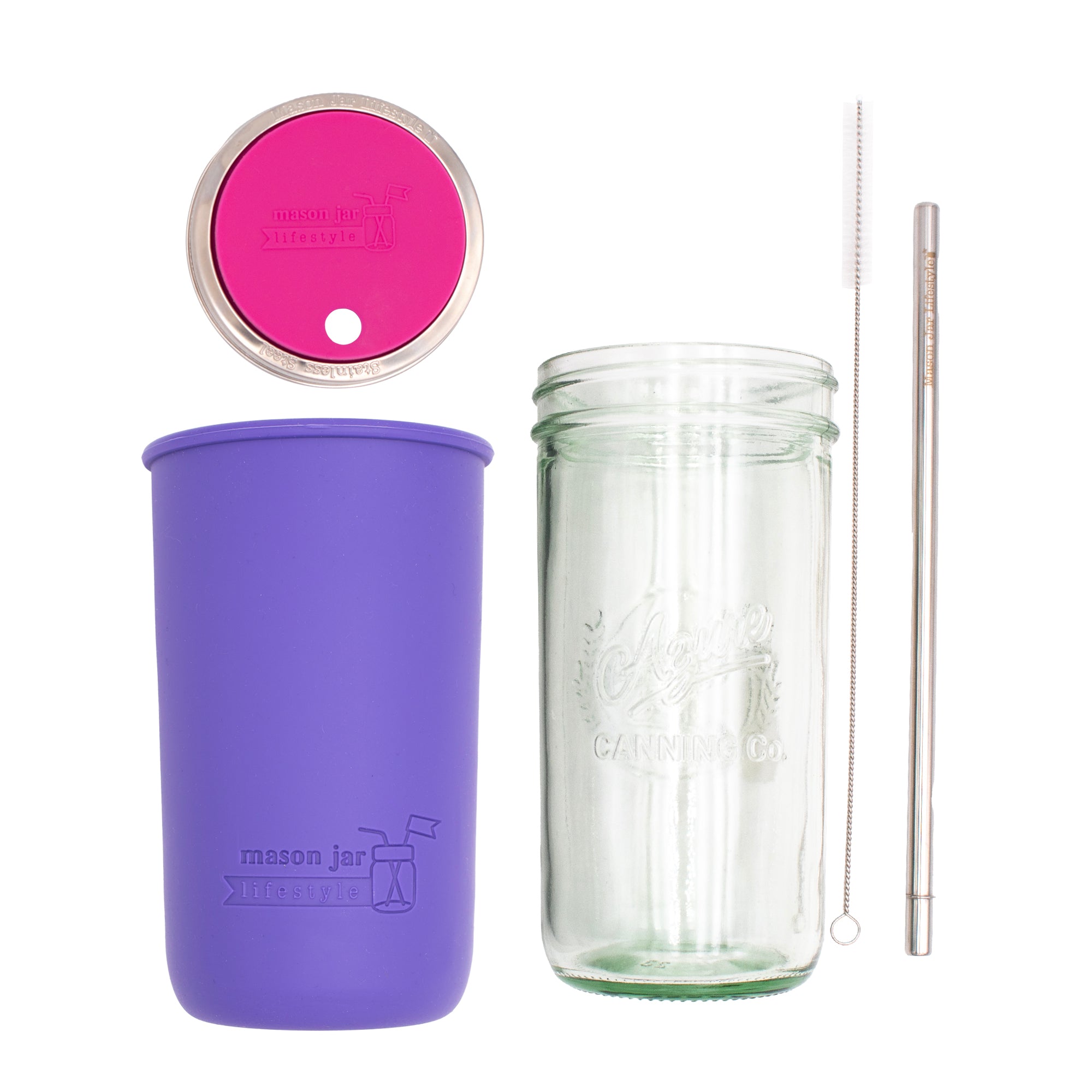 Mason Jar Lifestyle 24oz Pint & Half Water Bottle Travel Tumbler with Silicone Sleeve & Straw Lid