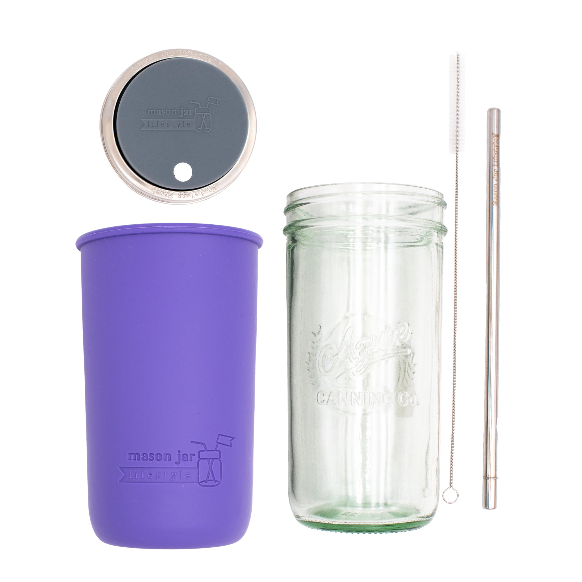 Mason Jar Lifestyle 24oz Pint & Half Water Bottle Travel Tumbler with Silicone Sleeve & Straw Lid