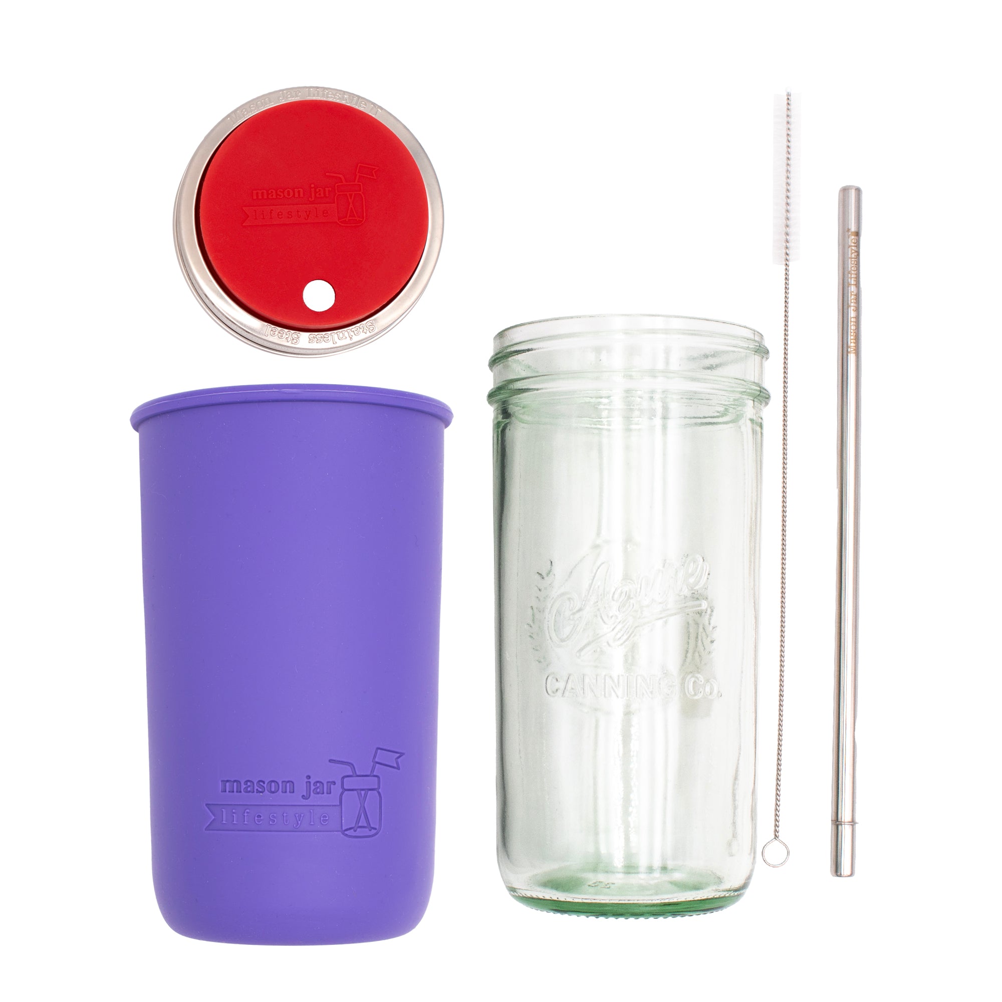 Mason Jar Lifestyle 24oz Pint & Half Water Bottle Travel Tumbler with Silicone Sleeve & Straw Lid