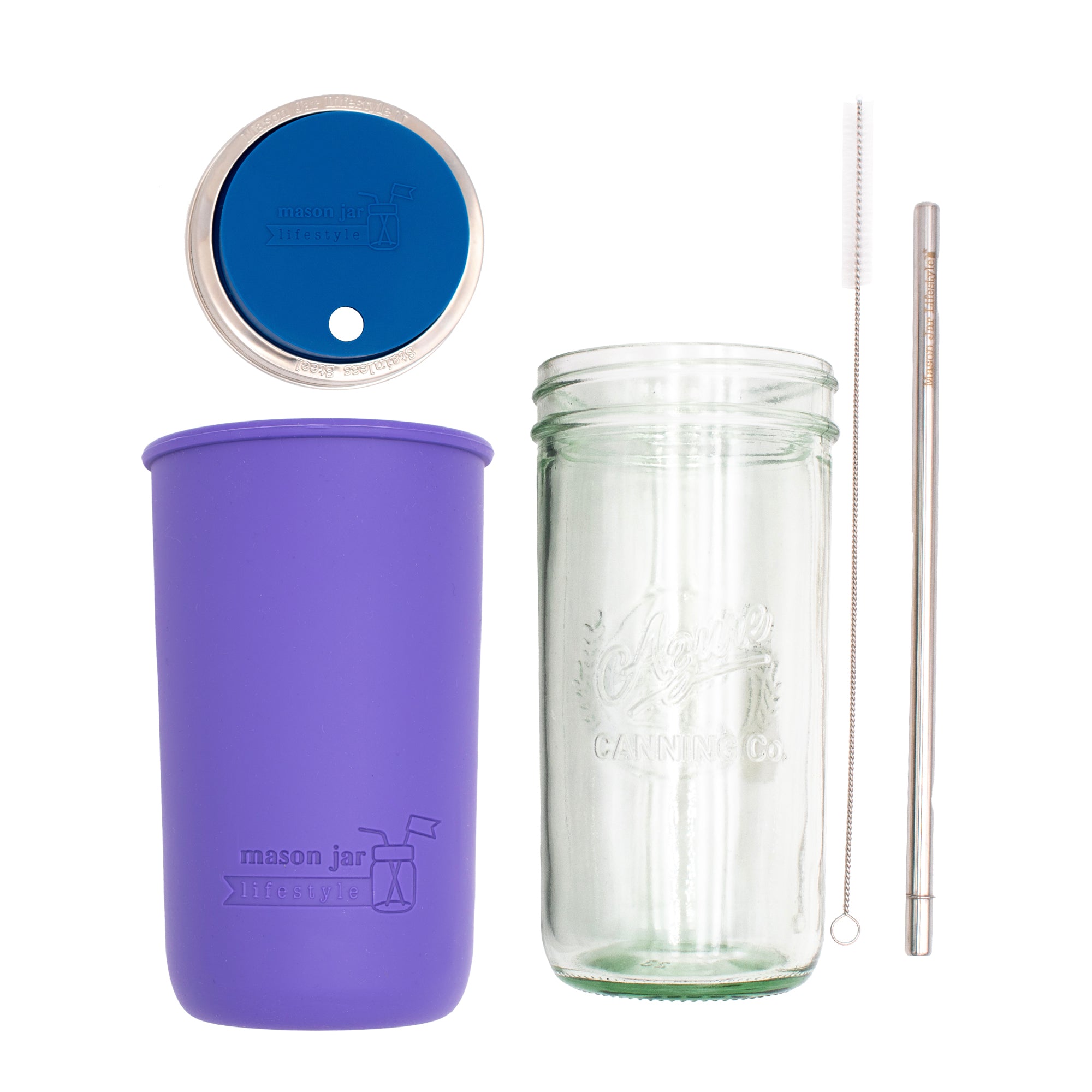 Mason Jar Lifestyle 24oz Pint & Half Water Bottle Travel Tumbler with Silicone Sleeve & Straw Lid