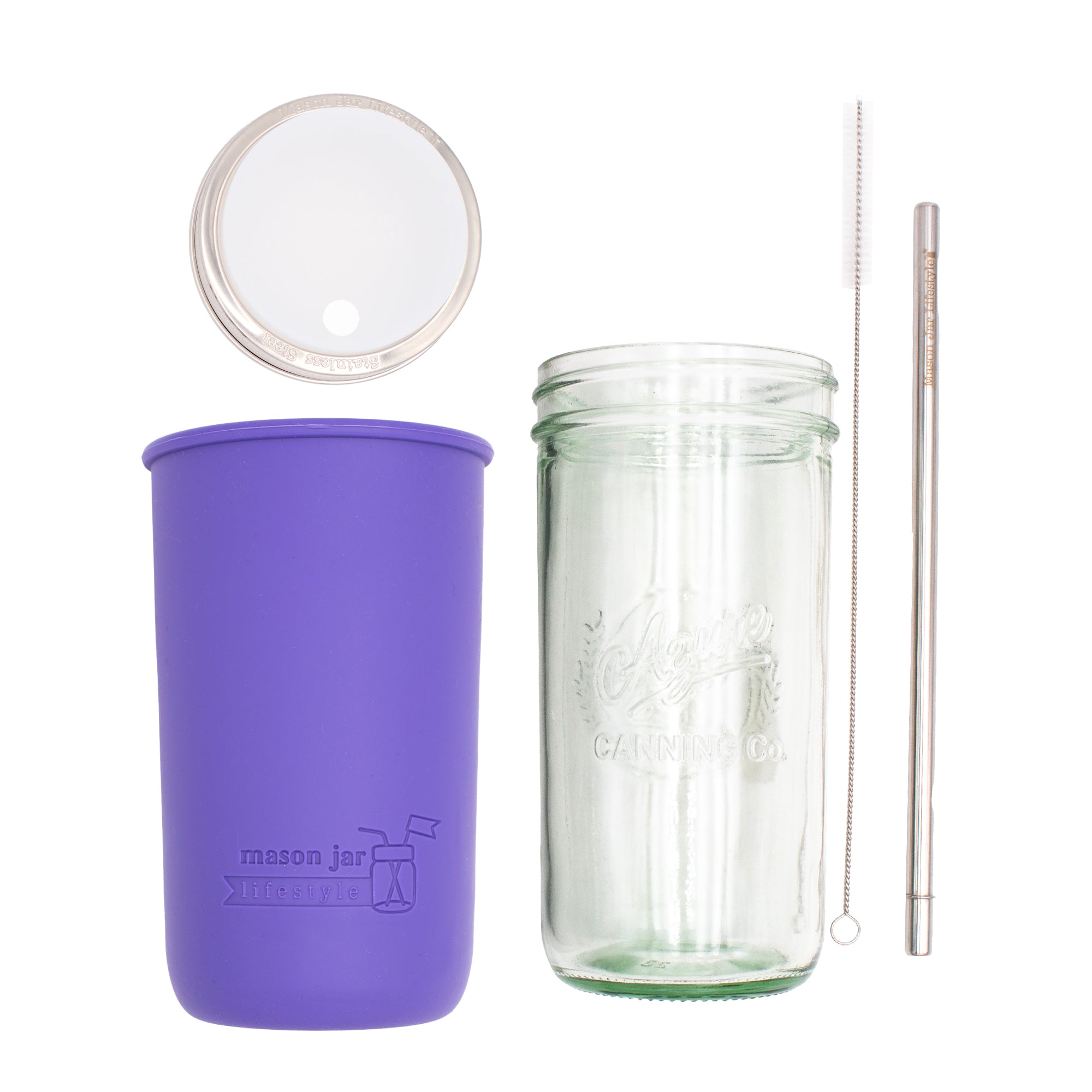 Mason Jar Lifestyle 24oz Pint & Half Water Bottle Travel Tumbler with Silicone Sleeve & Straw Lid