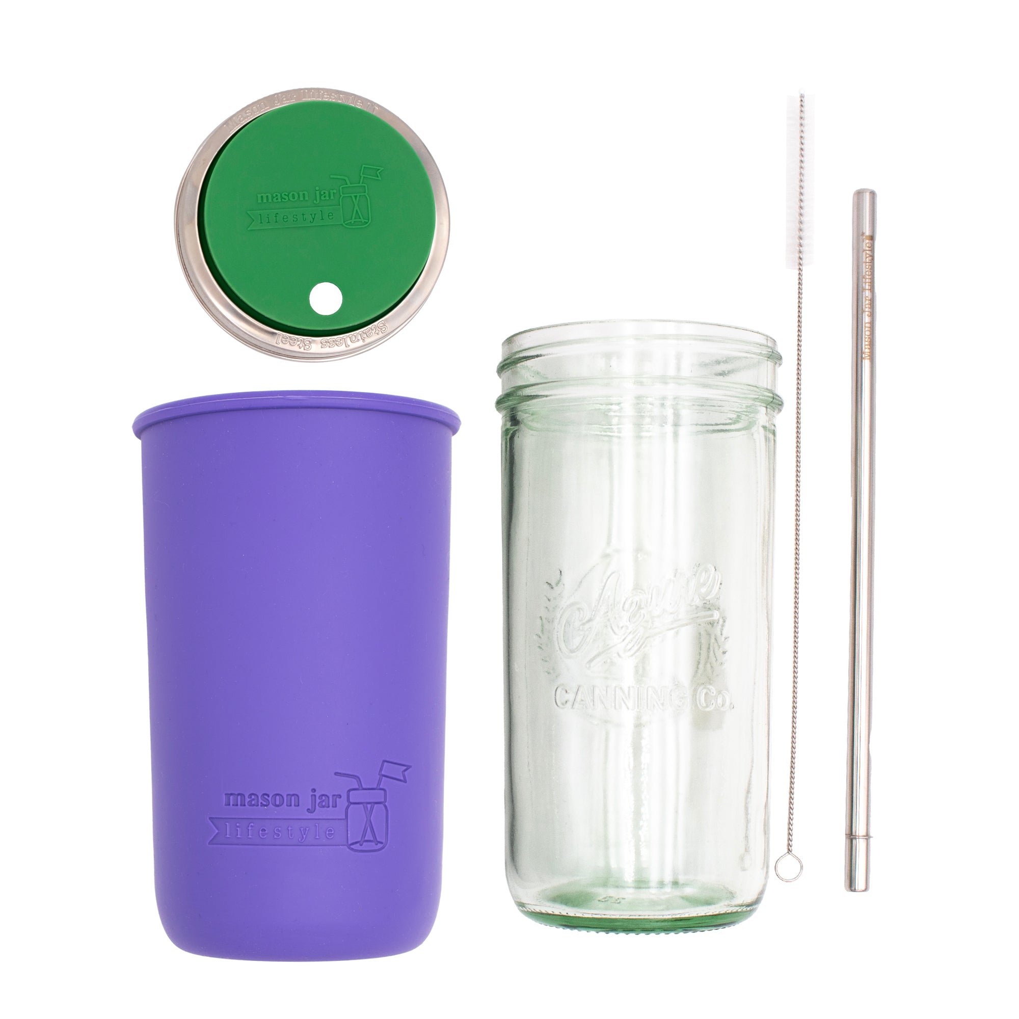 Mason Jar Lifestyle 24oz Pint & Half Water Bottle Travel Tumbler with Silicone Sleeve & Straw Lid