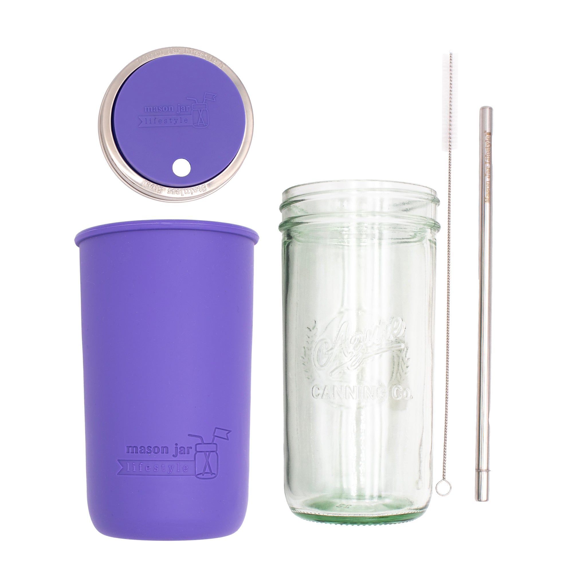 Mason Jar Lifestyle 24oz Pint & Half Water Bottle Travel Tumbler with Silicone Sleeve & Straw Lid