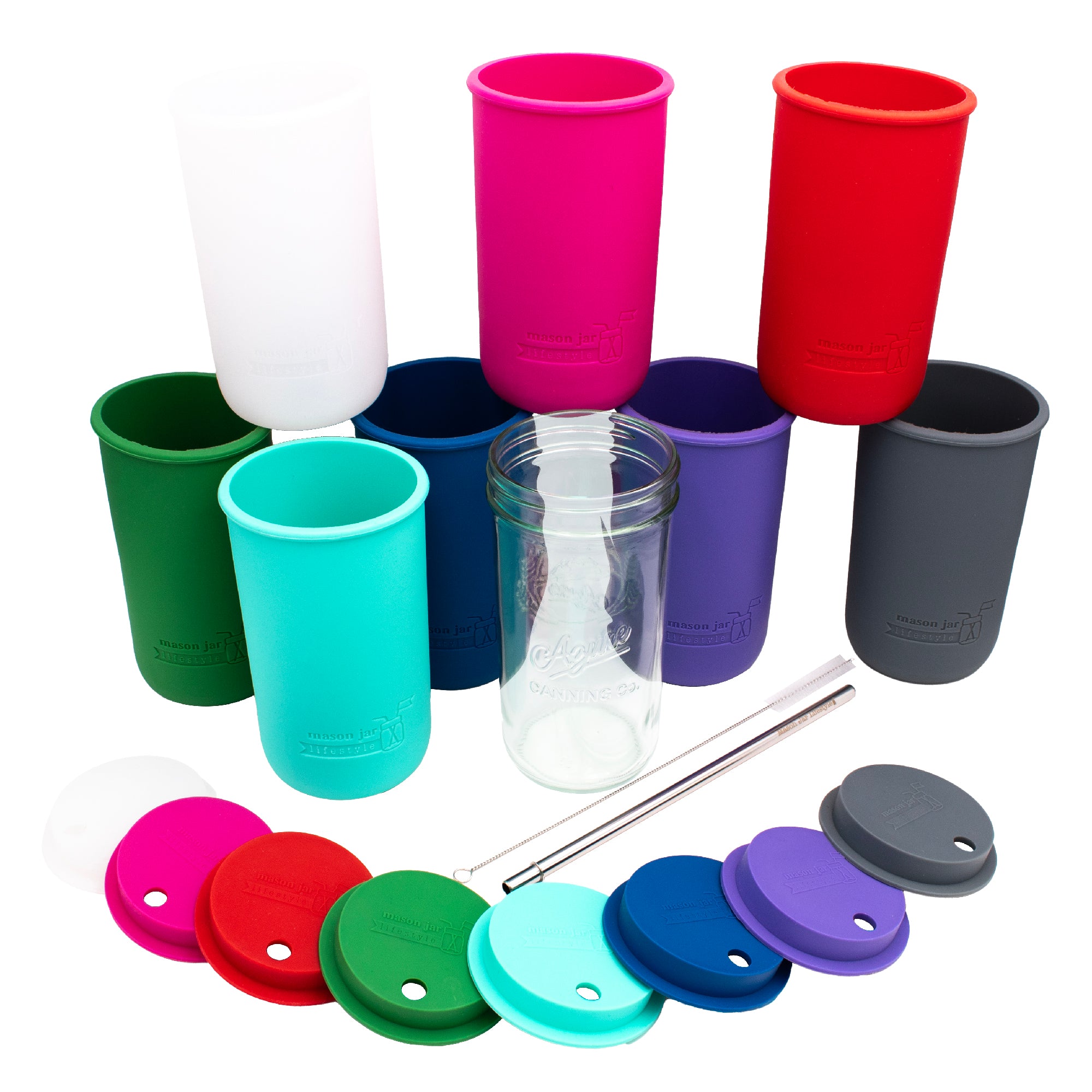 Mason Jar Lifestyle 24oz Pint & Half Water Bottle Travel Tumbler with Silicone Sleeve & Straw Lid