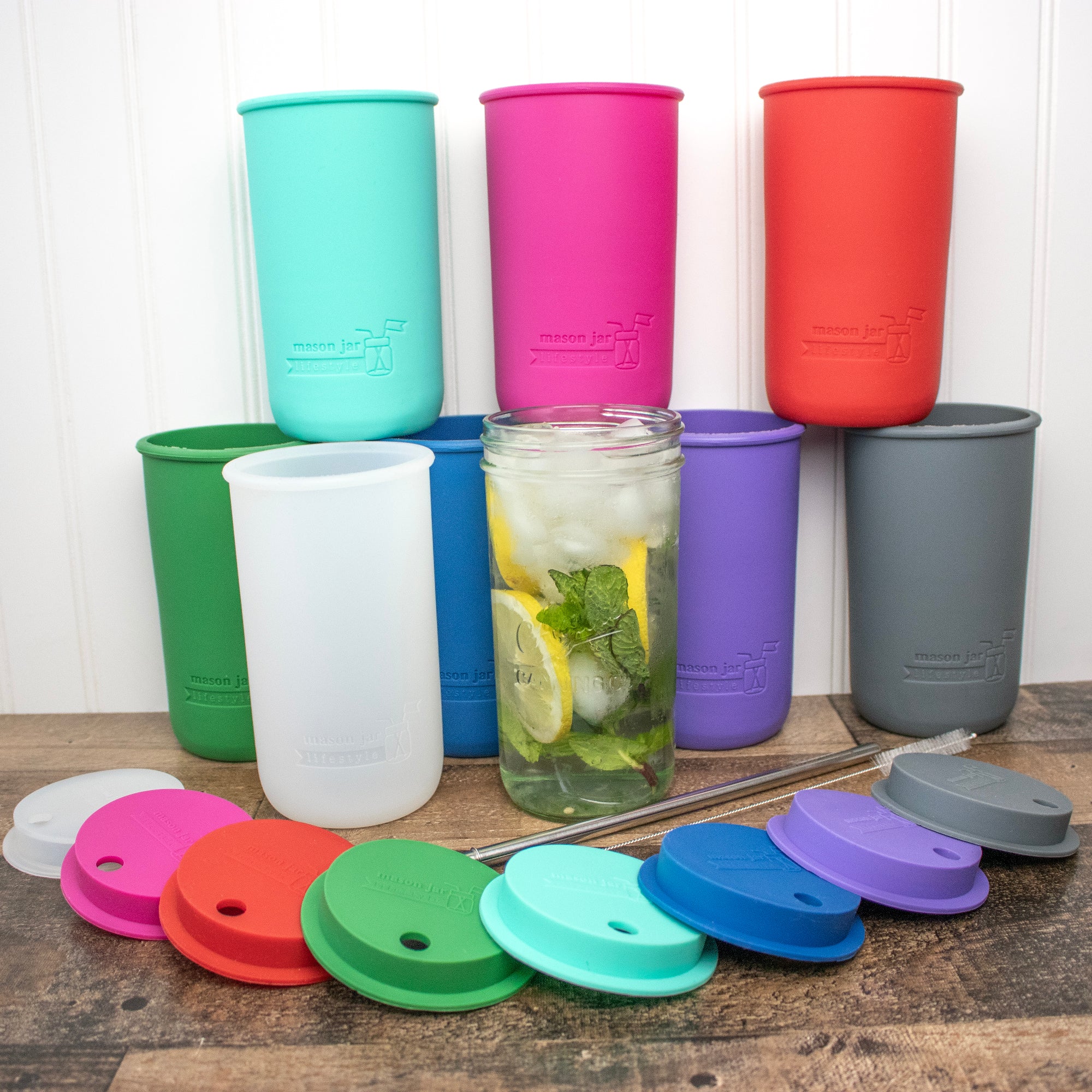 Mason Jar Lifestyle 24oz Pint & Half Water Bottle Travel Tumbler with Silicone Sleeve & Straw Lid