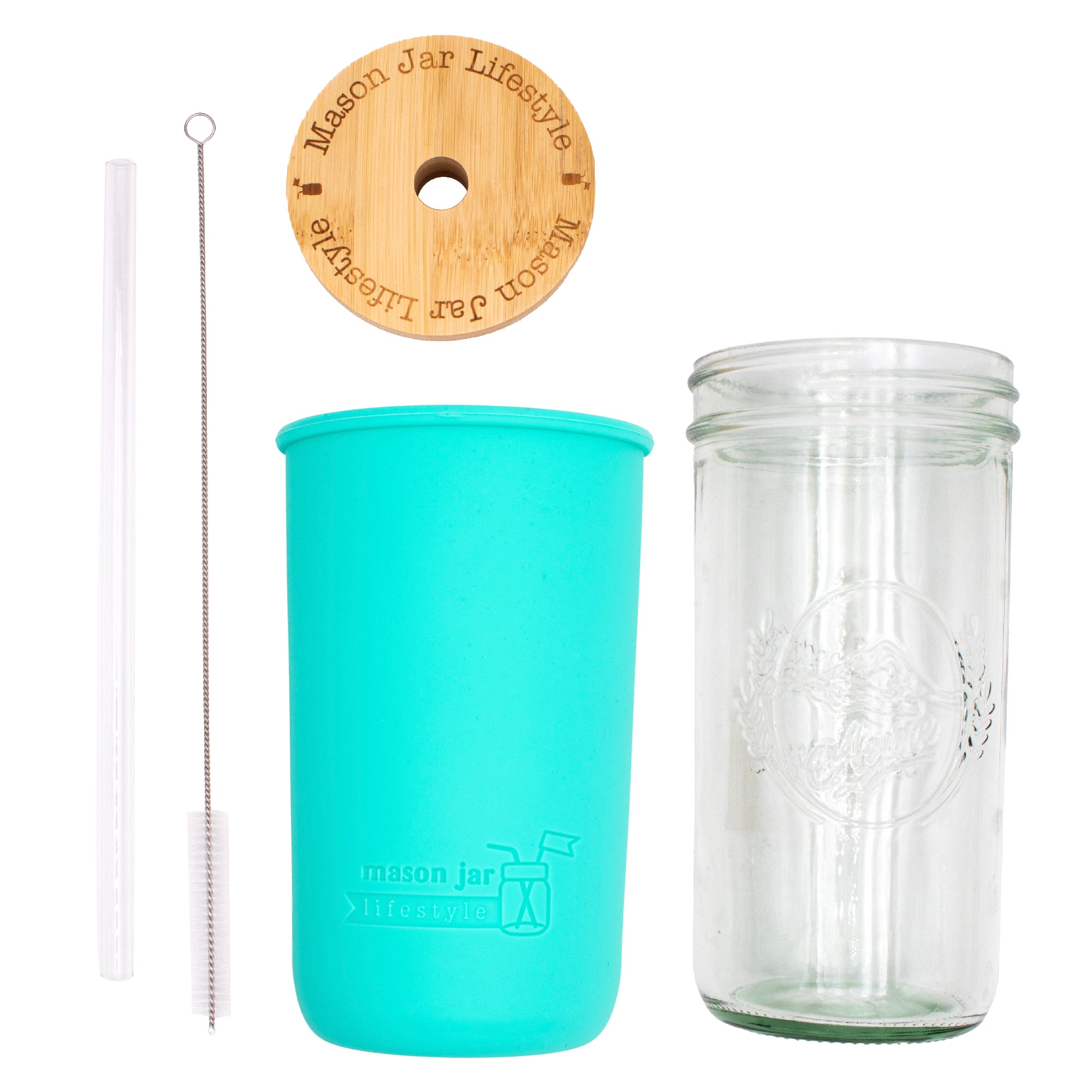 Mason Jar Lifestyle 24oz Pint & Half Glass Water Bottle Travel Tumbler with Silicone Sleeve & Bamboo Straw Lid