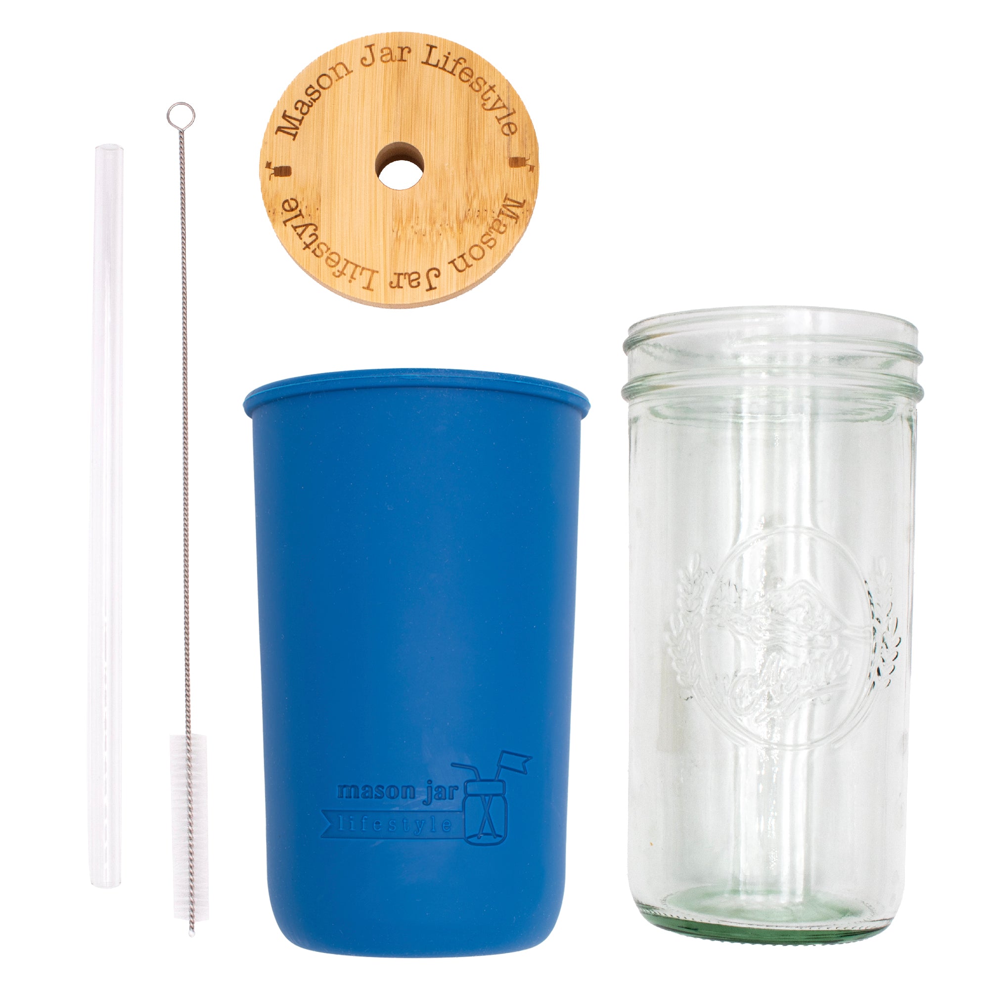 Mason Jar Lifestyle 24oz Pint & Half Glass Water Bottle Travel Tumbler with Silicone Sleeve & Bamboo Straw Lid