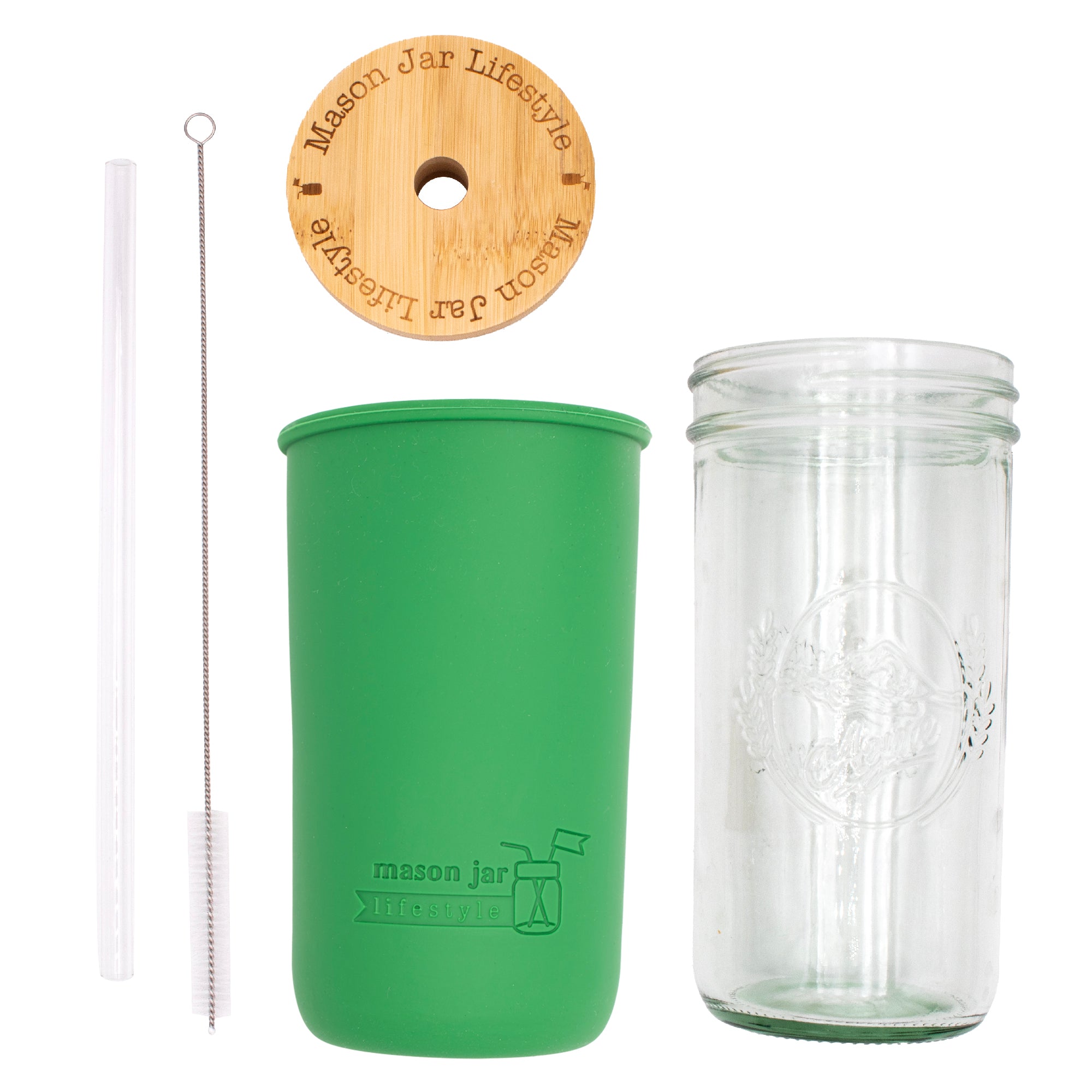 Mason Jar Lifestyle 24oz Pint & Half Glass Water Bottle Travel Tumbler with Silicone Sleeve & Bamboo Straw Lid