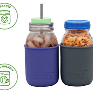 Quart 32 oz Ball and Kerr regular and wide mouth Mason jars with silicone sleeve / jackets which are BPA free and eco-friendly.