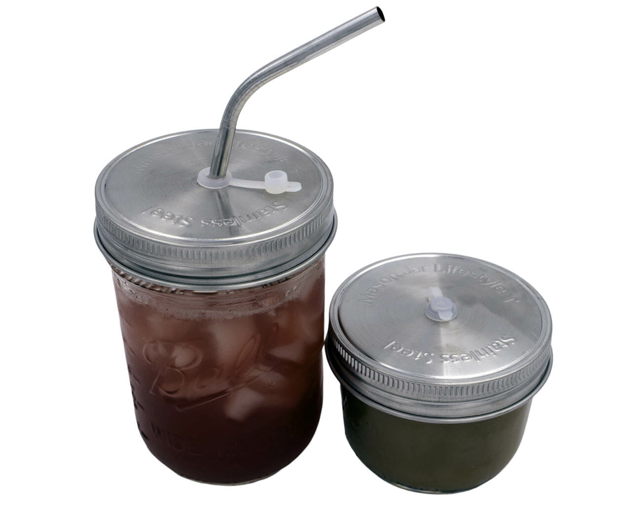 Mason Jar Lifestyle Silicone Drinking Lids With Rust Proof Bands 2 PACK  Regular or Wide Mouth Sipping Lids Mason Jar To-go Cup 