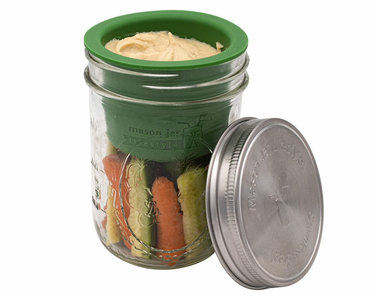 leaf green silicone divider cup insert for wide mouth mason jars with leak proof stainless steel storage lid