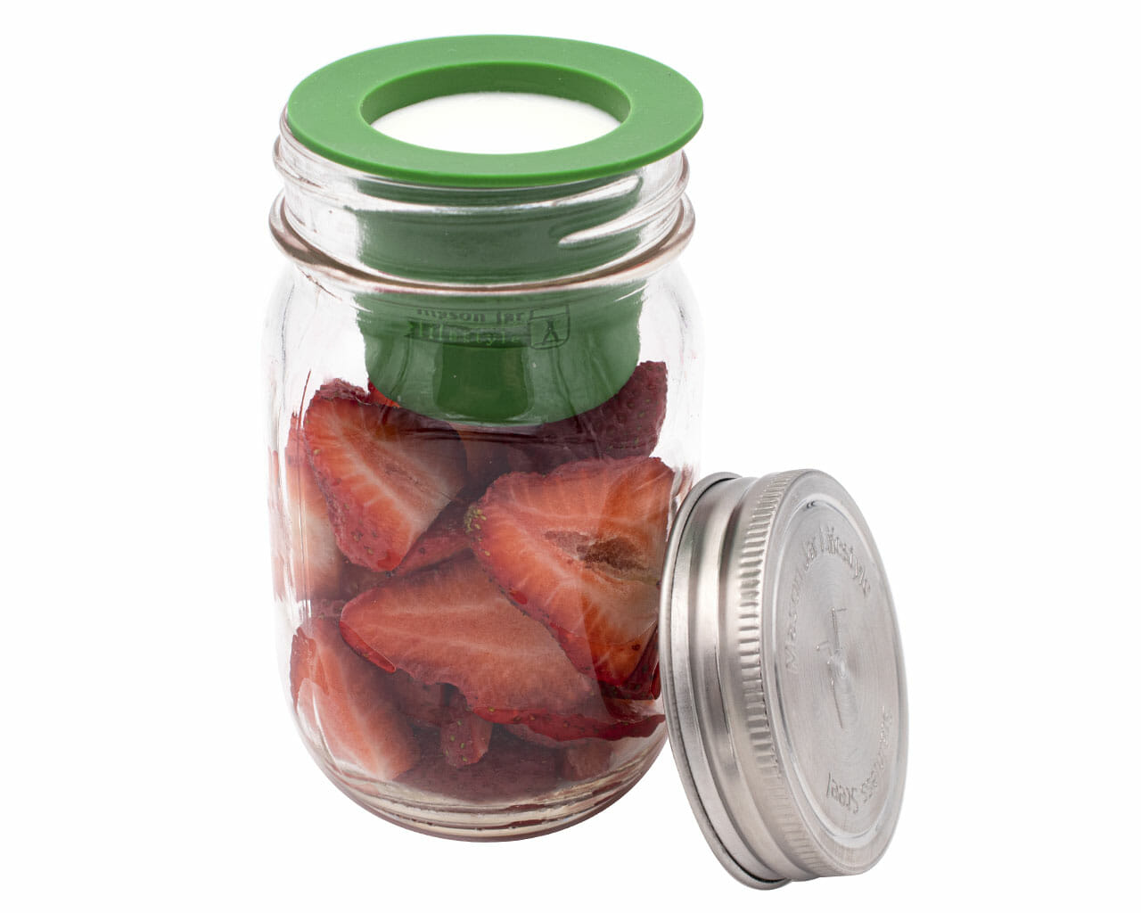 leaf green silicone divider cup insert for regular mouth mason jars with leak proof stainless steel storage lid
