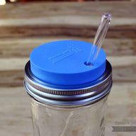 Mason Jar Lifestyle silicone straw hole tumbler lid with glass straw on Ball pint & half jar