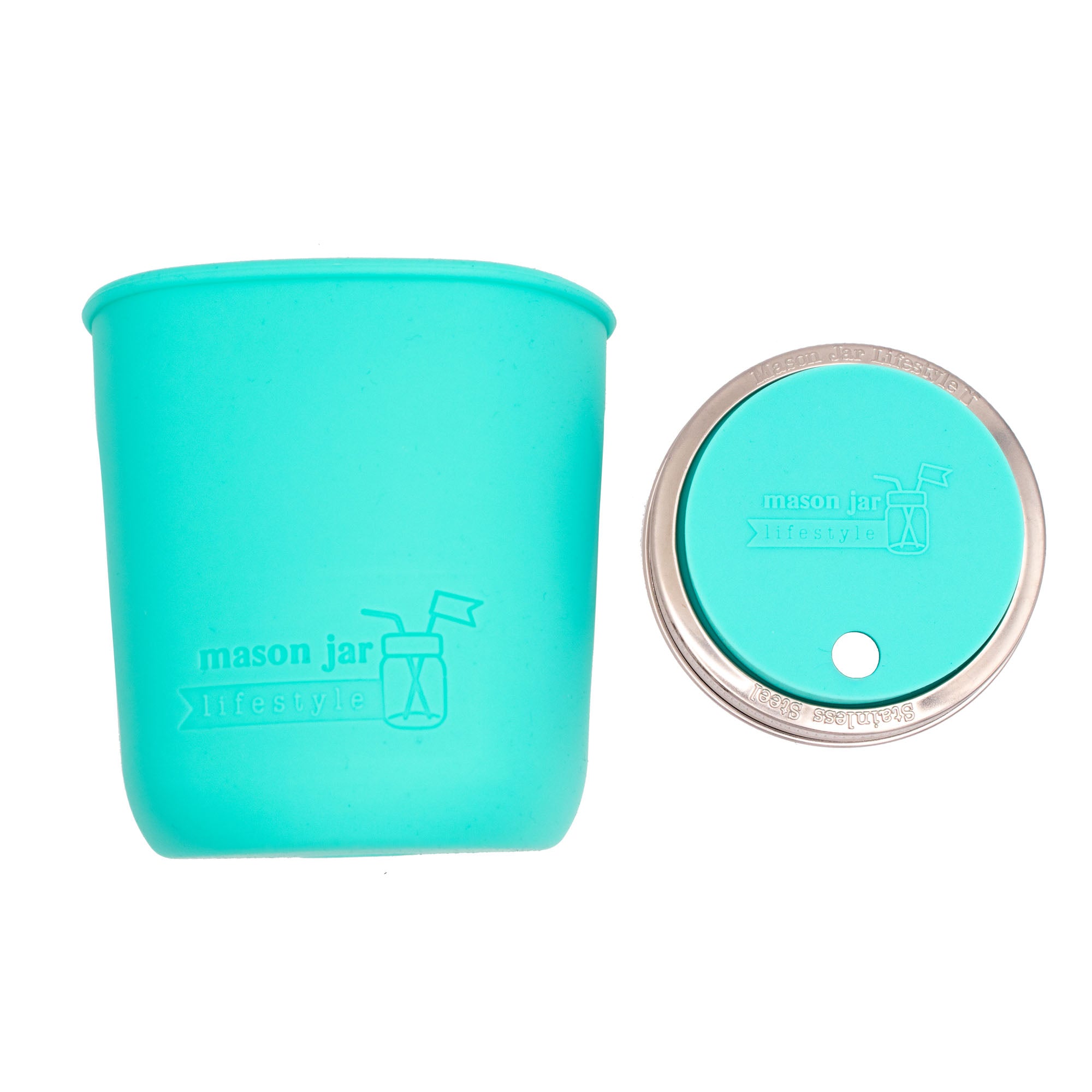 Mason Jar Lifestyle Smoothie 32oz Quart Glass Water Bottle with Silicone Sleeve & Straw Hole Lid