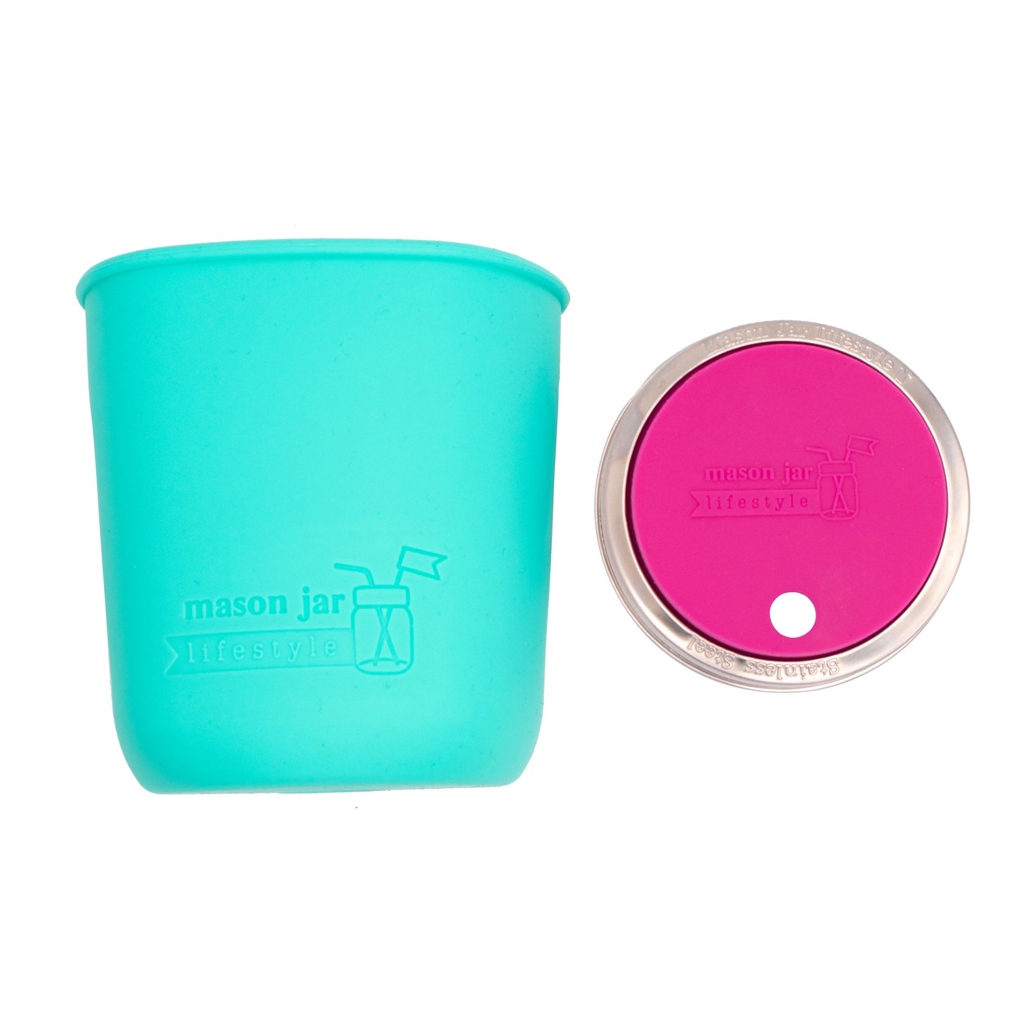 Mason Jar Lifestyle Smoothie 32oz Quart Glass Water Bottle with Silicone Sleeve & Straw Hole Lid