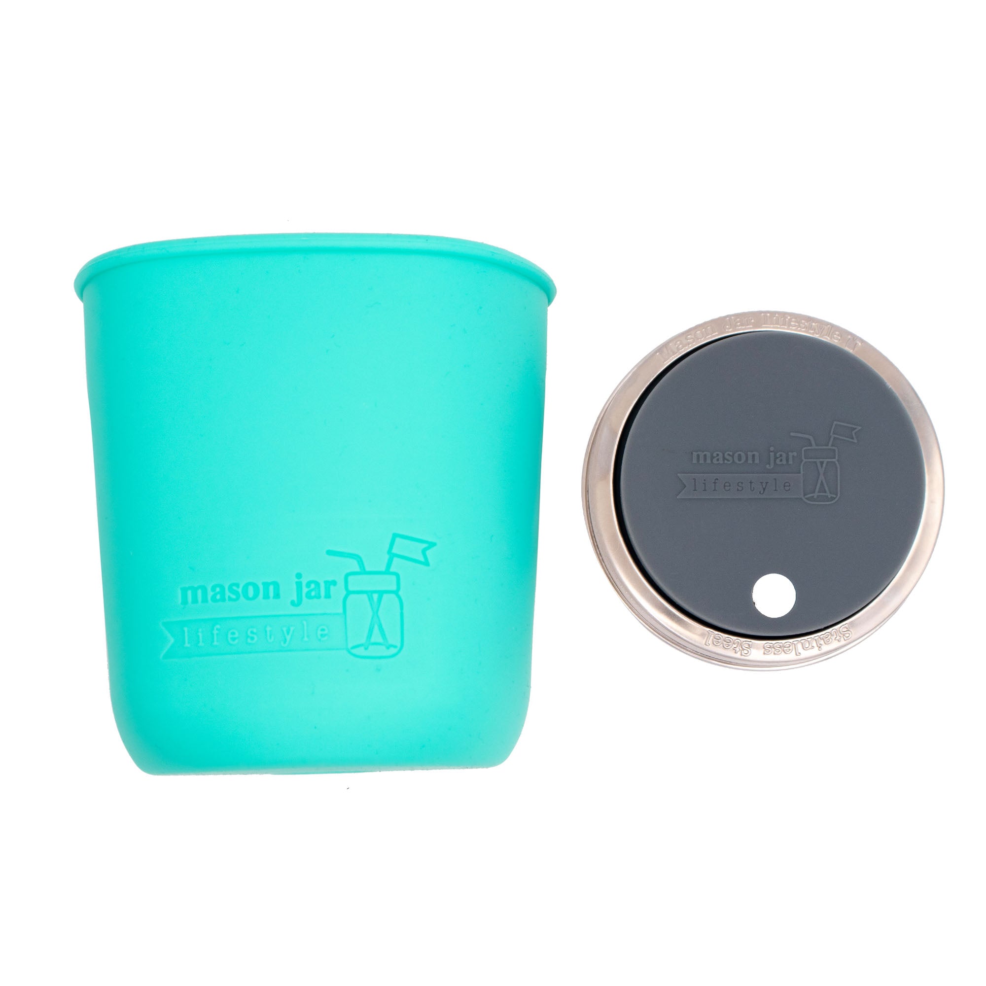 Mason Jar Lifestyle Smoothie 32oz Quart Glass Water Bottle with Silicone Sleeve & Straw Hole Lid