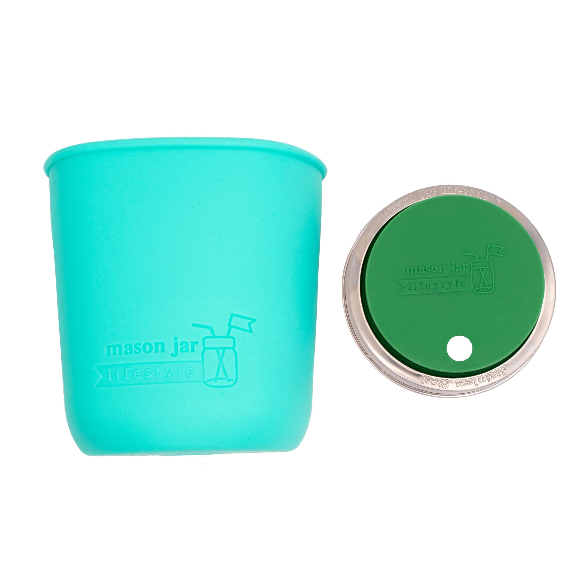 Mason Jar Lifestyle Smoothie 32oz Quart Glass Water Bottle with Silicone Sleeve & Straw Hole Lid
