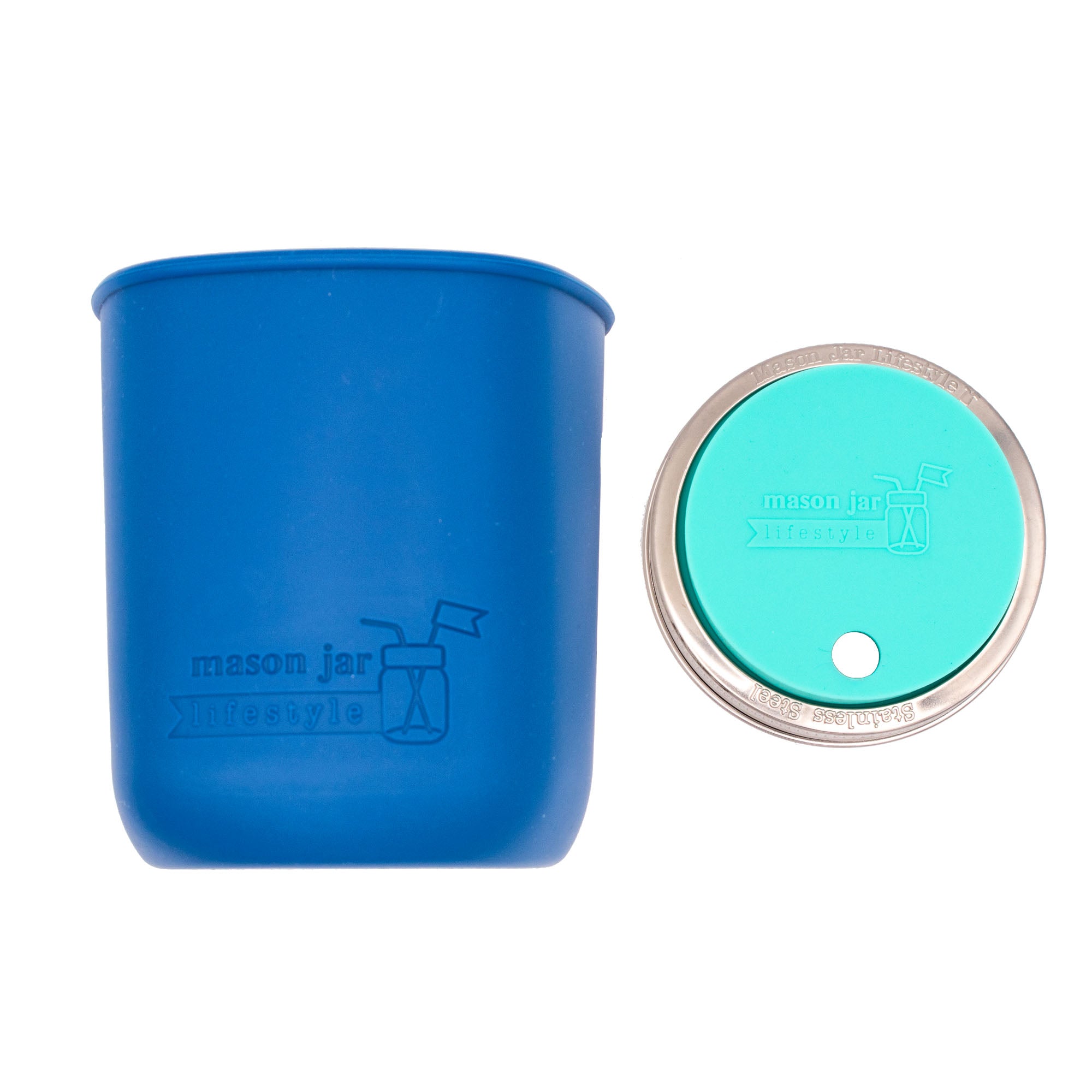 Mason Jar Lifestyle Smoothie 32oz Quart Glass Water Bottle with Silicone Sleeve & Straw Hole Lid