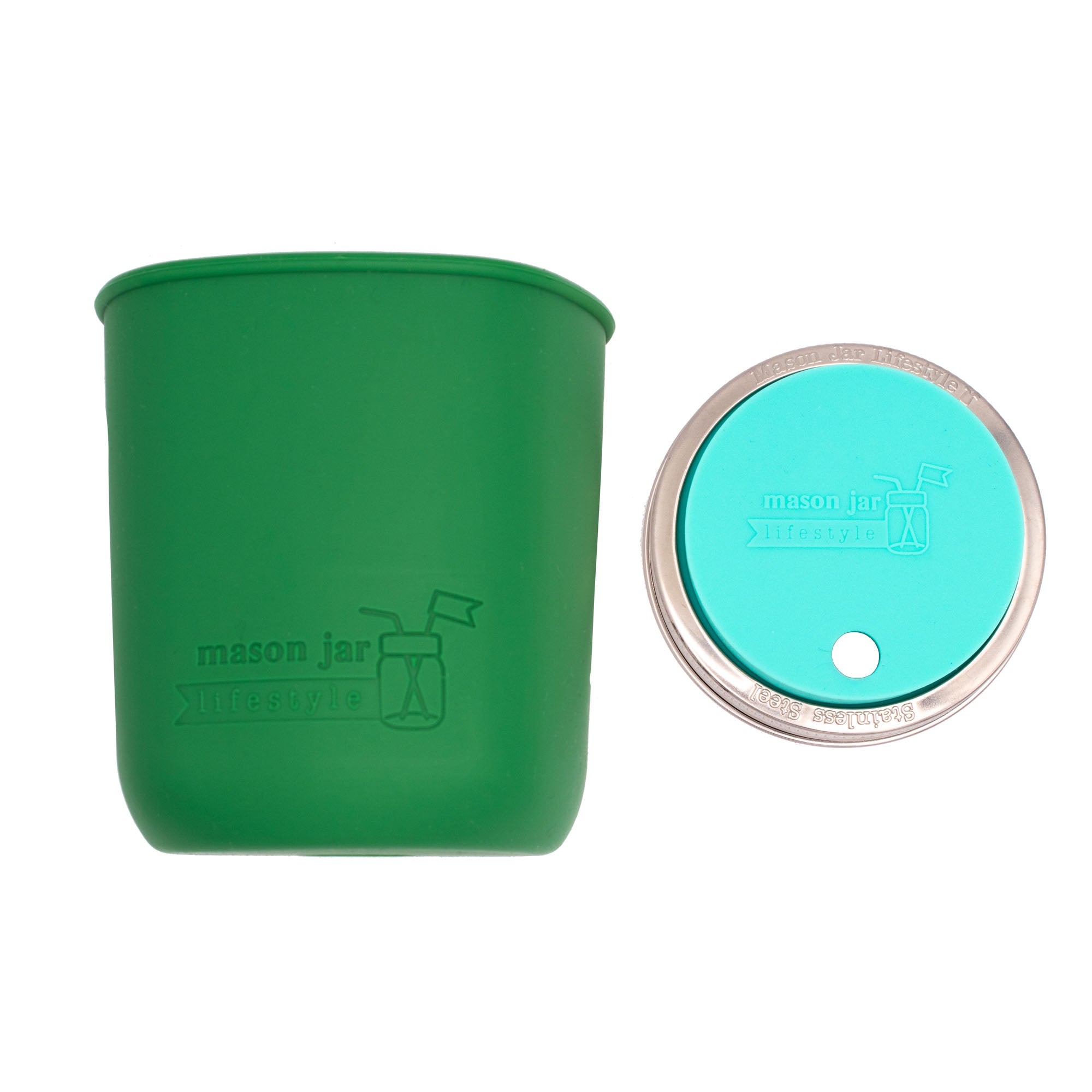 Mason Jar Lifestyle Smoothie 32oz Quart Glass Water Bottle with Silicone Sleeve & Straw Hole Lid