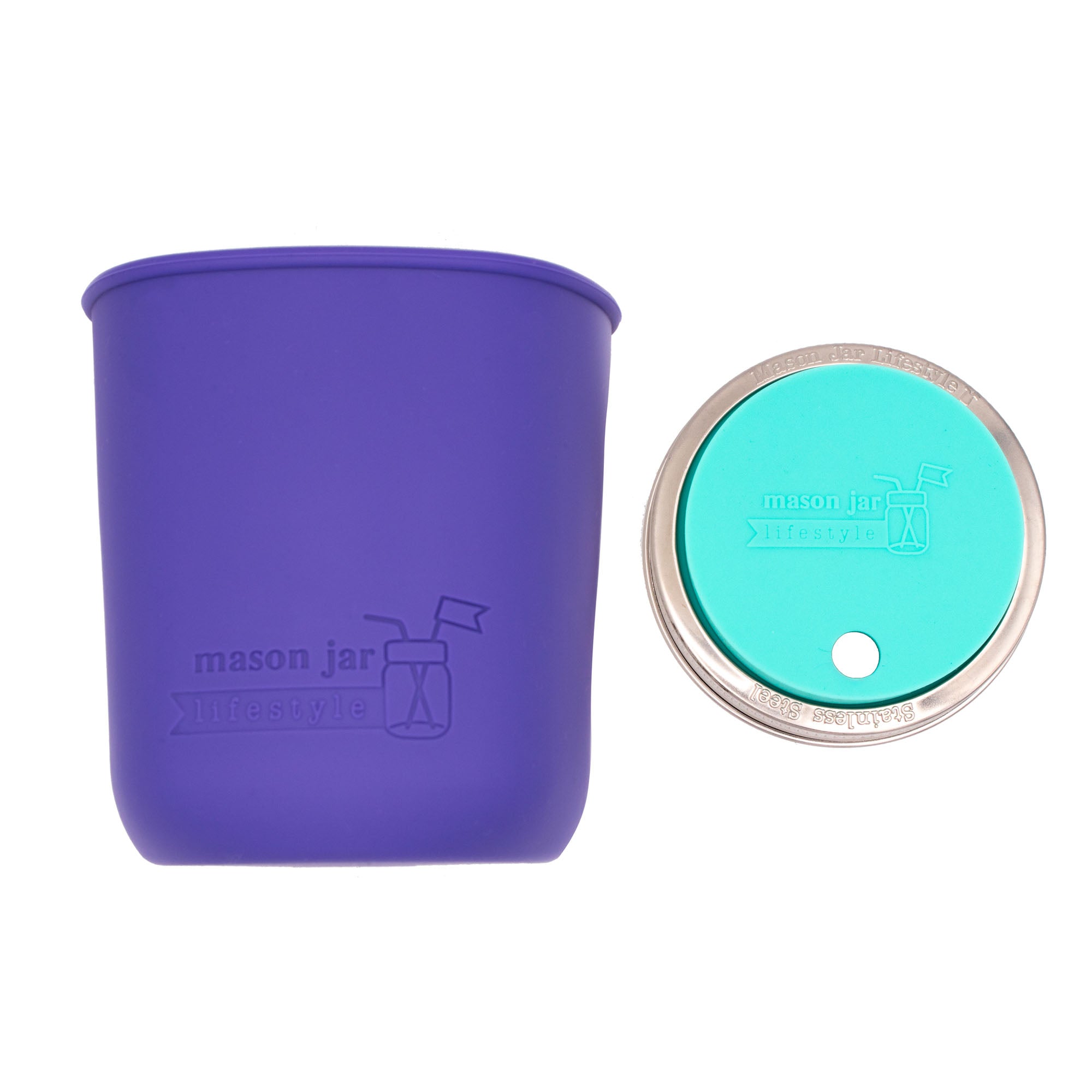 Mason Jar Lifestyle Smoothie 32oz Quart Glass Water Bottle with Silicone Sleeve & Straw Hole Lid