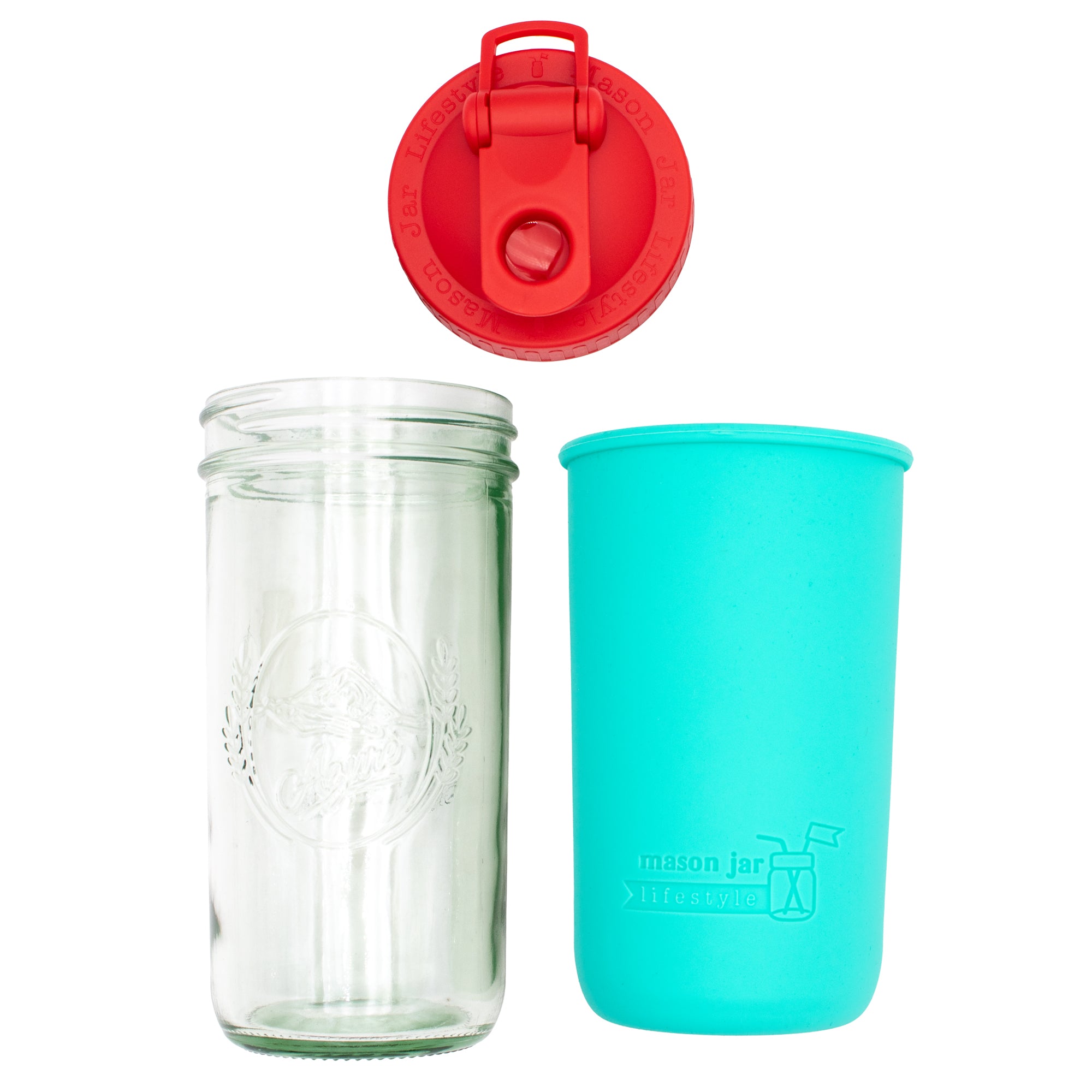 Mason Jar Lifestyle 24oz Pint & Half Sports Bottle with Silicone Sleeve & Carry Loop Lid