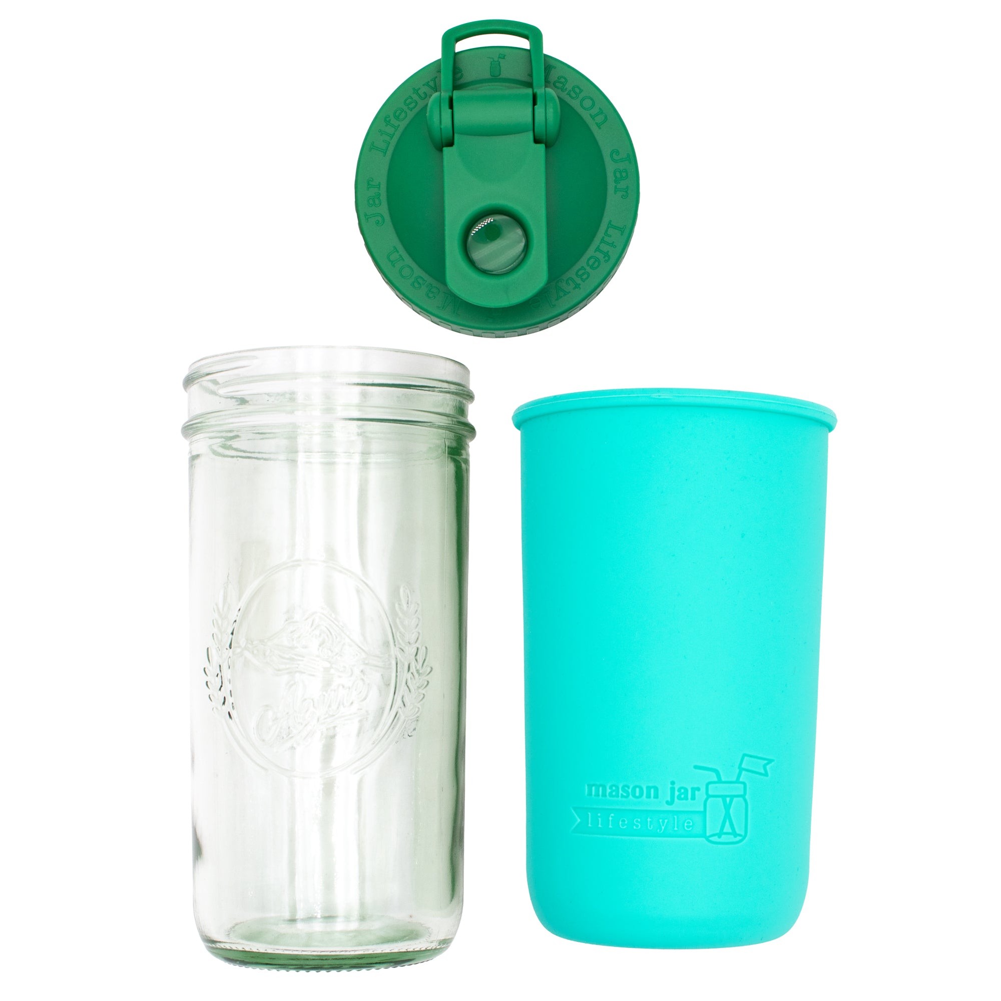 Mason Jar Lifestyle 24oz Pint & Half Sports Bottle with Silicone Sleeve & Carry Loop Lid