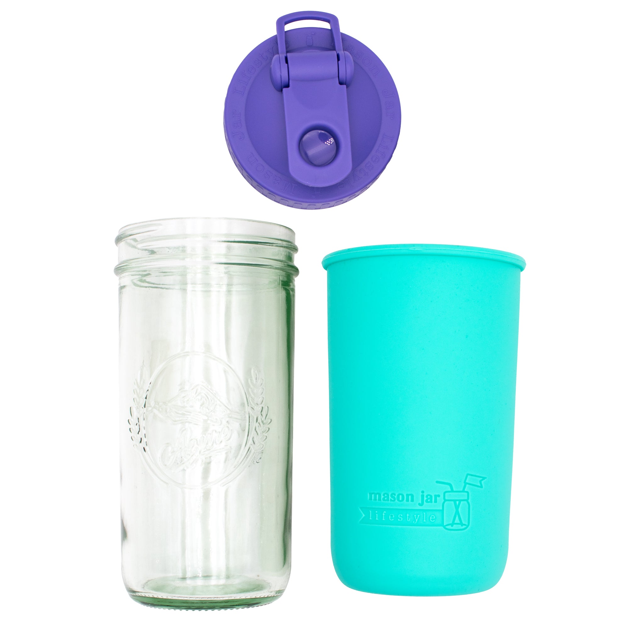 Mason Jar Lifestyle 24oz Pint & Half Sports Bottle with Silicone Sleeve & Carry Loop Lid