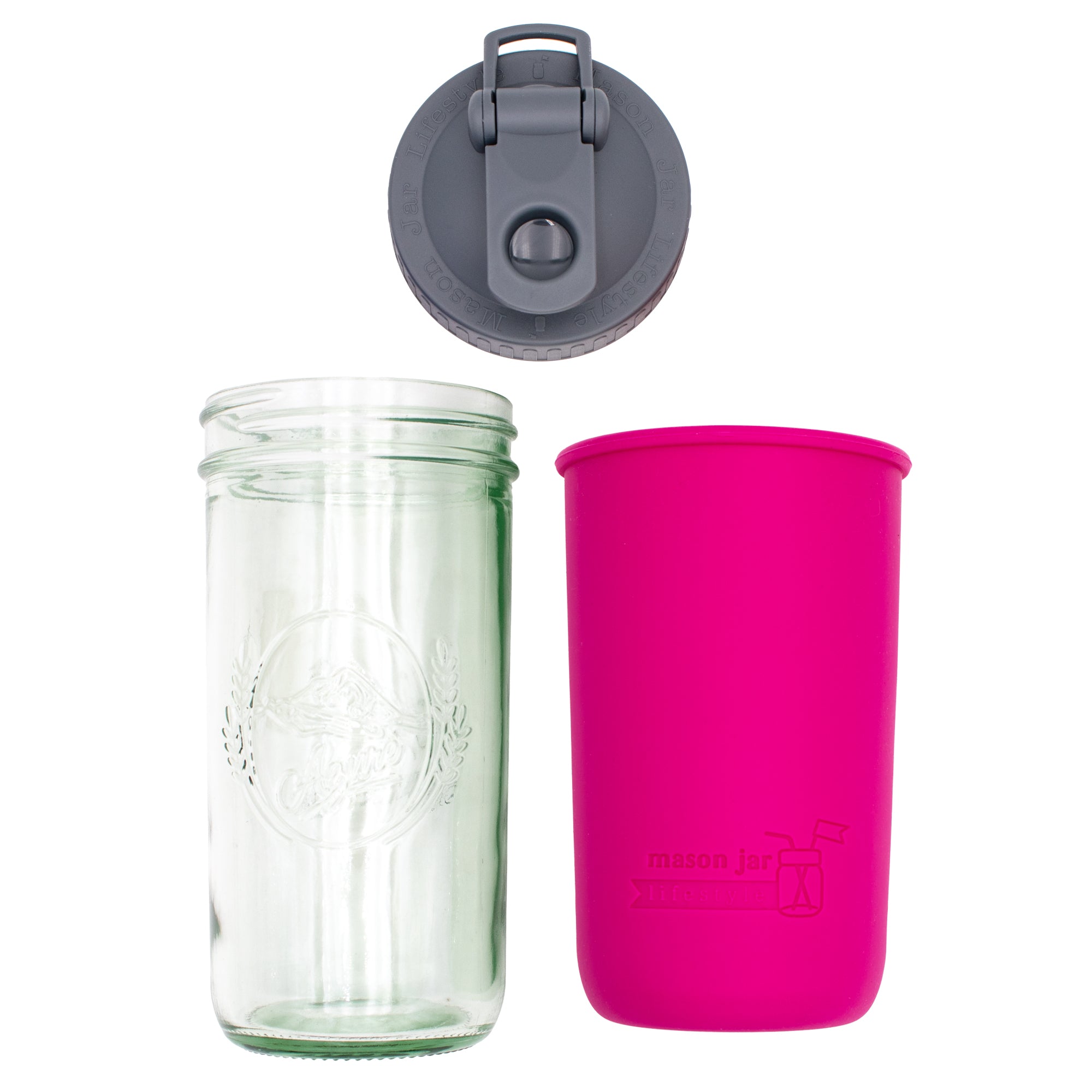 Mason Jar Lifestyle 24oz Pint & Half Sports Bottle with Silicone Sleeve & Carry Loop Lid