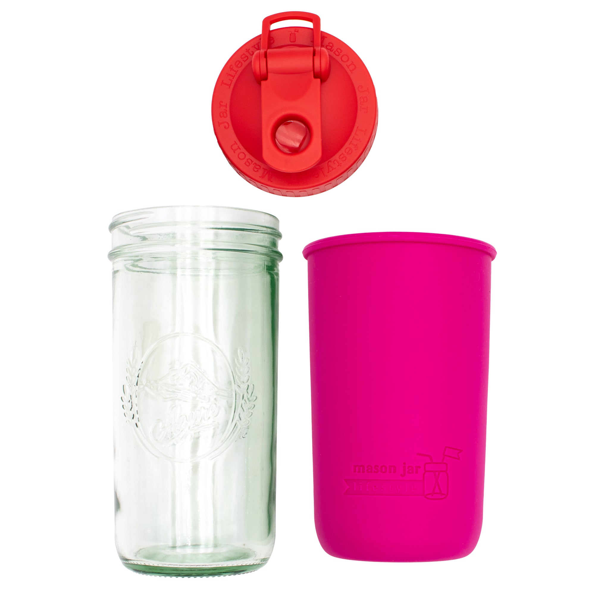 Mason Jar Lifestyle 24oz Pint & Half Sports Bottle with Silicone Sleeve & Carry Loop Lid