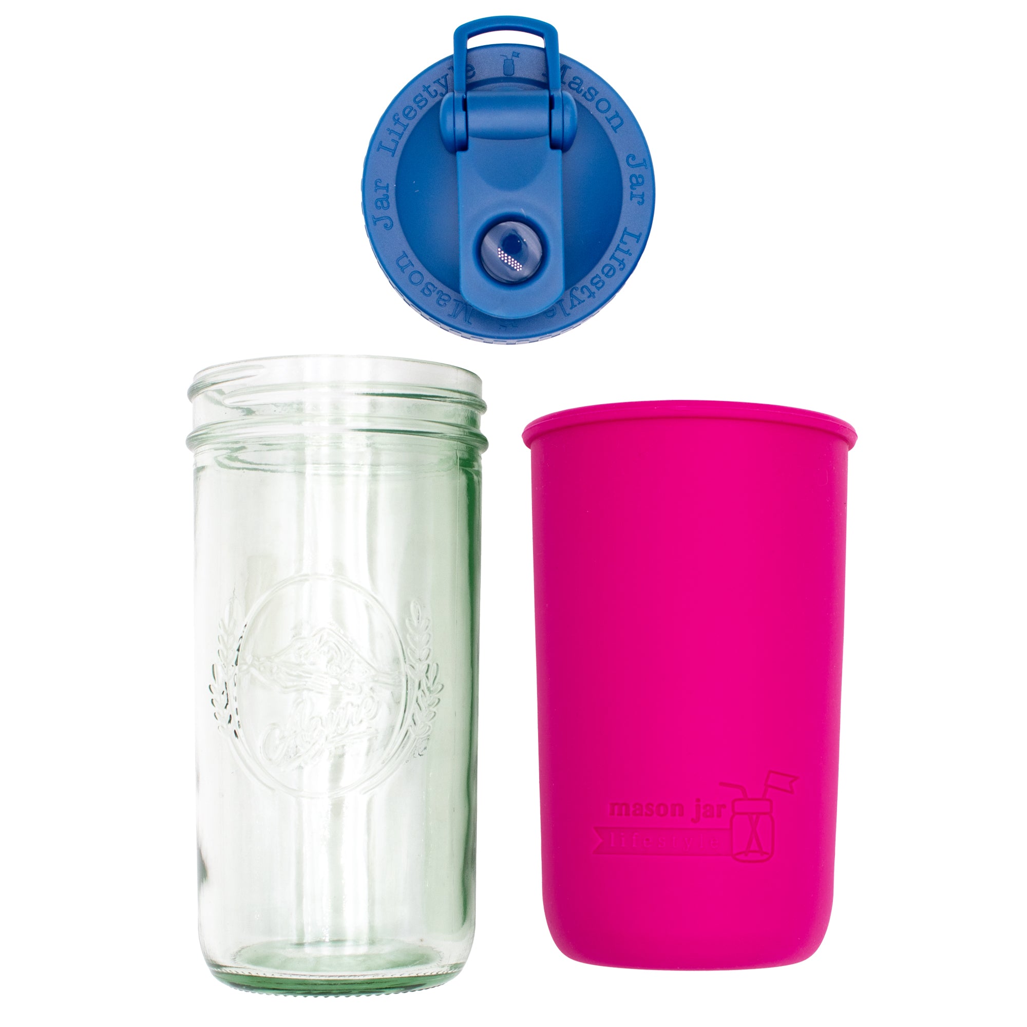 Mason Jar Lifestyle 24oz Pint & Half Sports Bottle with Silicone Sleeve & Carry Loop Lid
