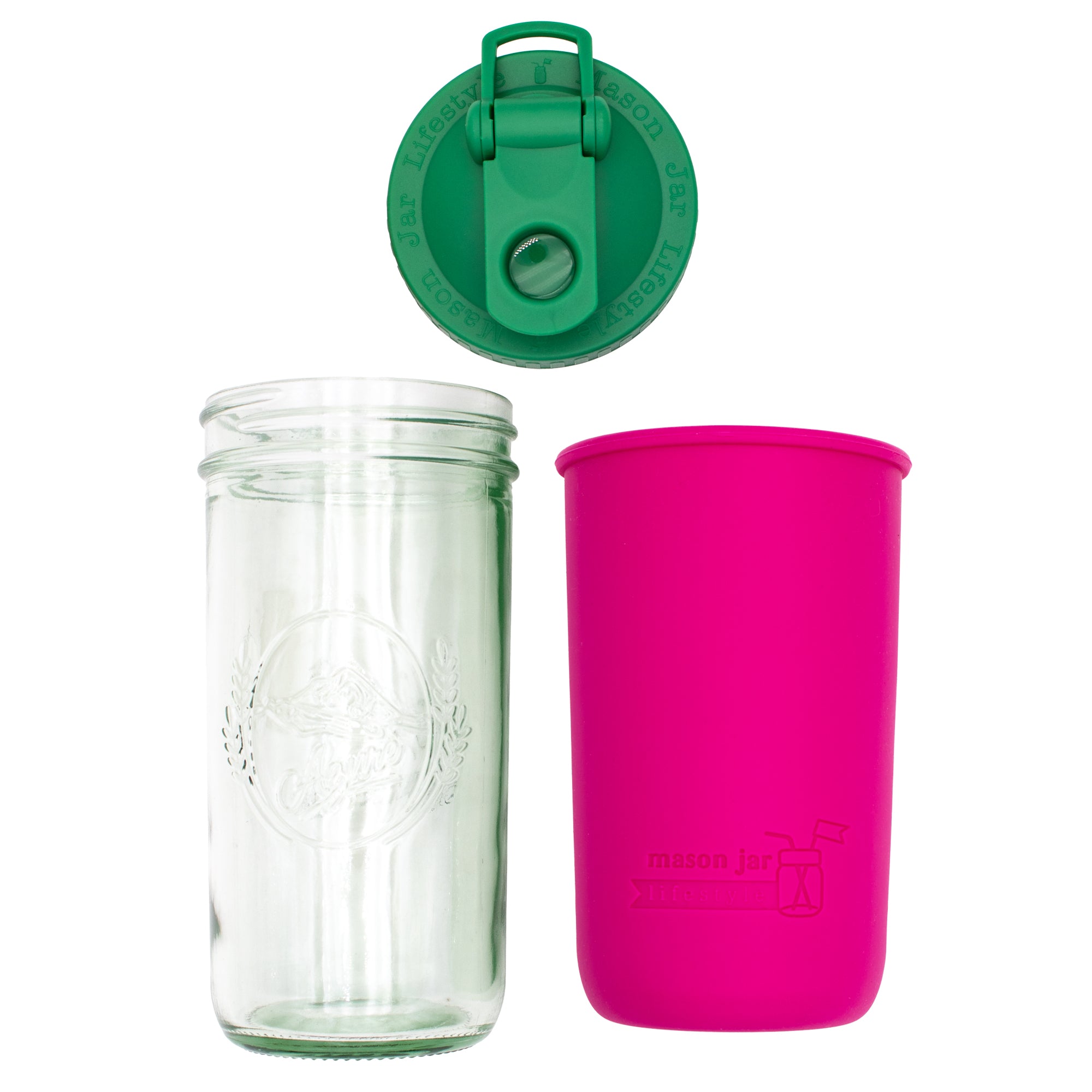 Mason Jar Lifestyle 24oz Pint & Half Sports Bottle with Silicone Sleeve & Carry Loop Lid