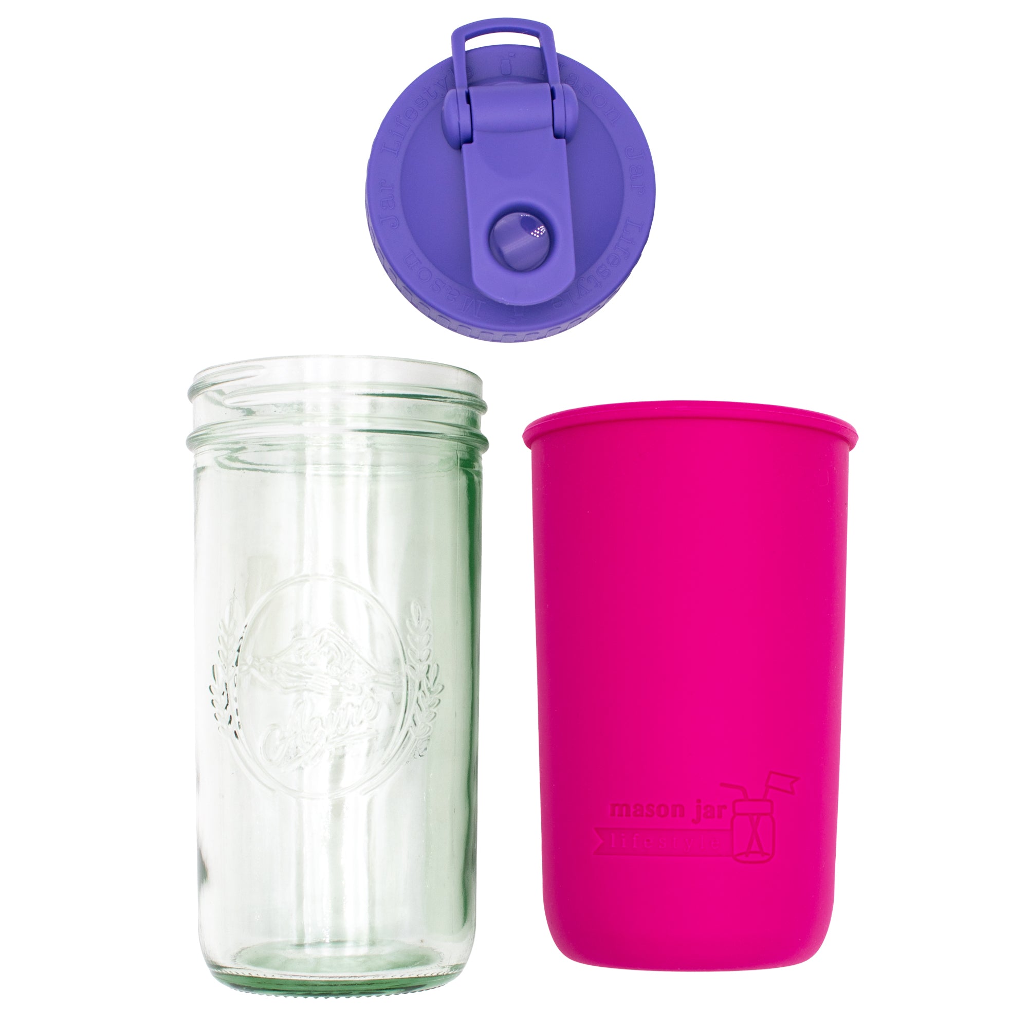 Mason Jar Lifestyle 24oz Pint & Half Sports Bottle with Silicone Sleeve & Carry Loop Lid