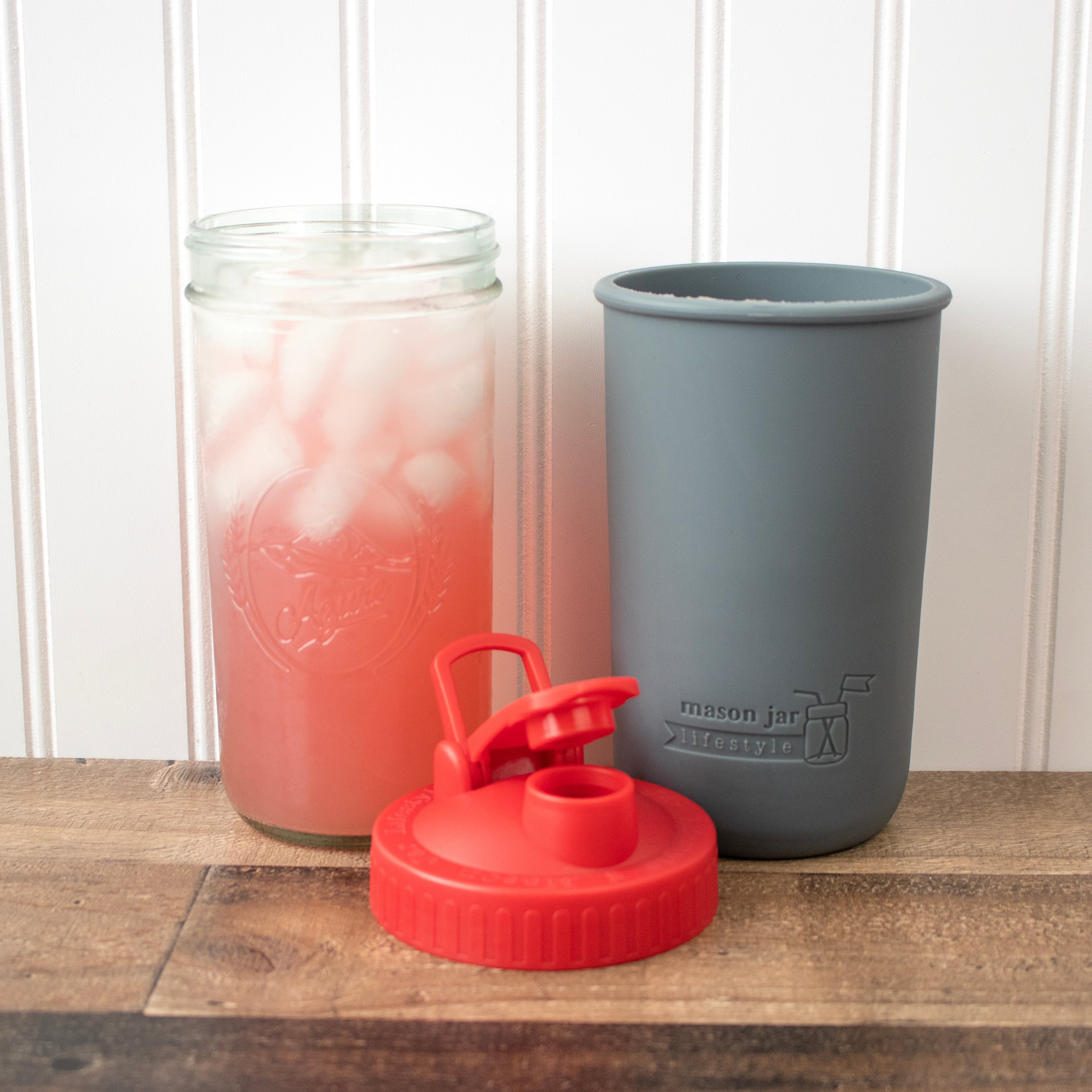 Mason Jar Lifestyle 24oz Pint & Half Sports Bottle with Silicone Sleeve & Carry Loop Lid