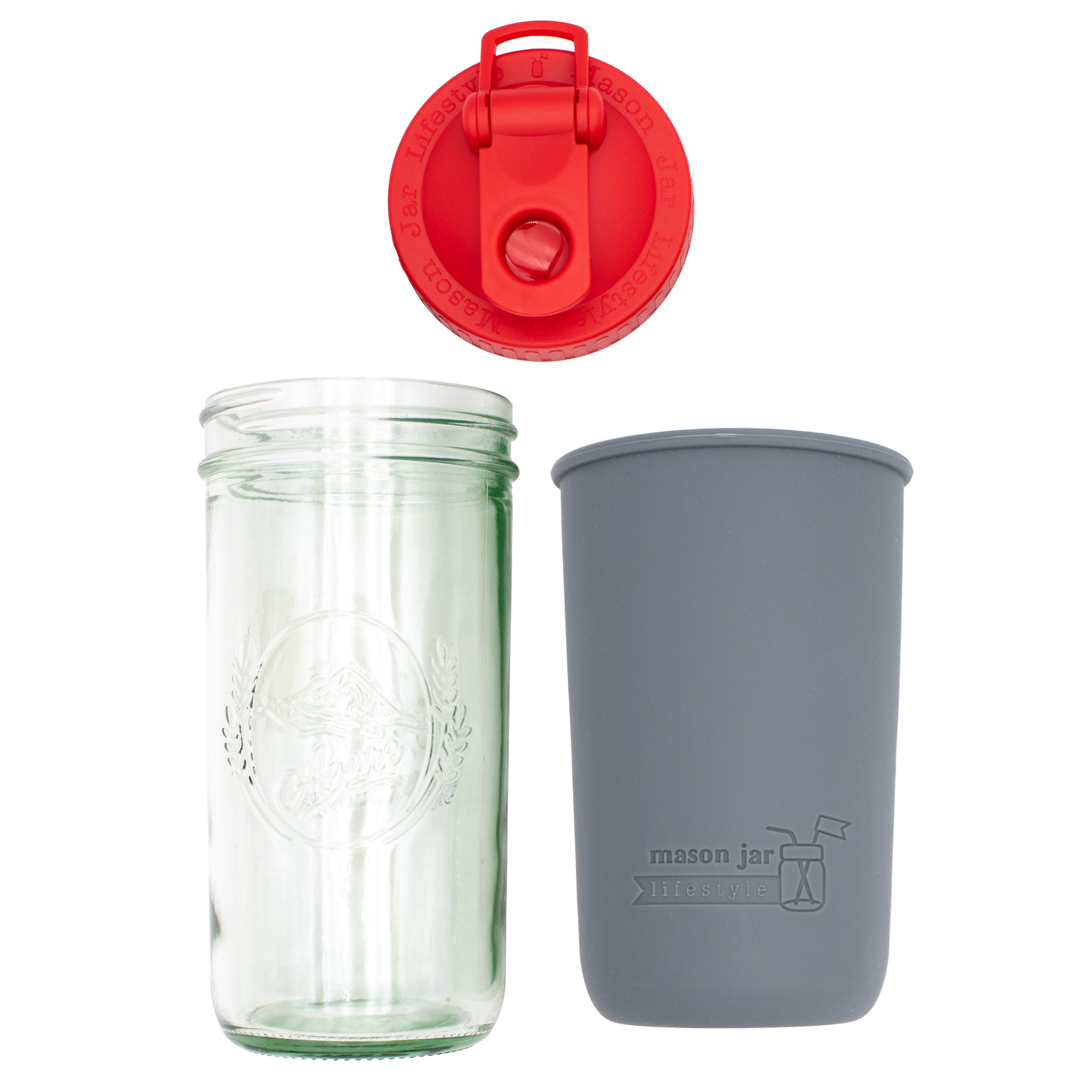 Mason Jar Lifestyle 24oz Pint & Half Sports Bottle with Silicone Sleeve & Carry Loop Lid