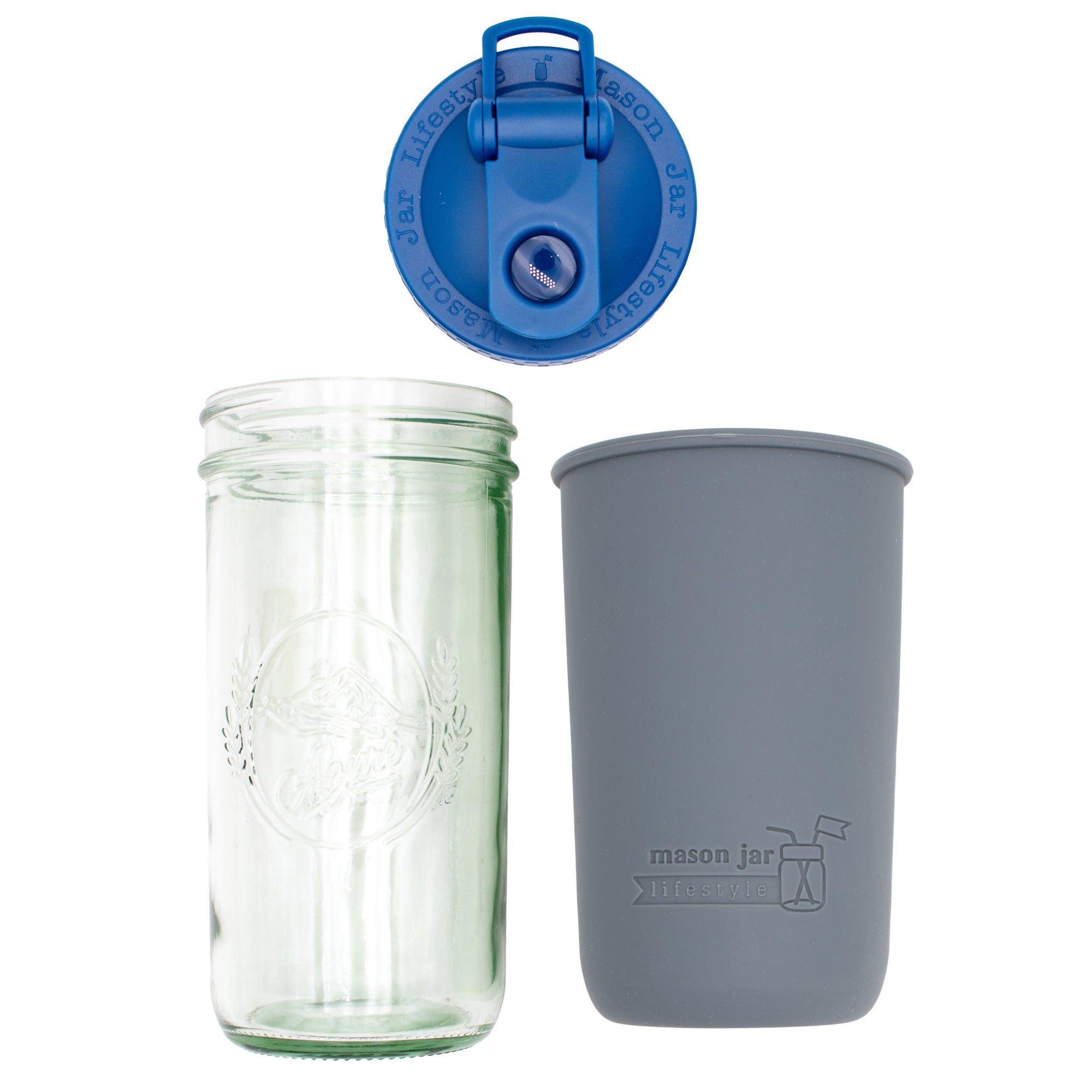 Mason Jar Lifestyle 24oz Pint & Half Sports Bottle with Silicone Sleeve & Carry Loop Lid