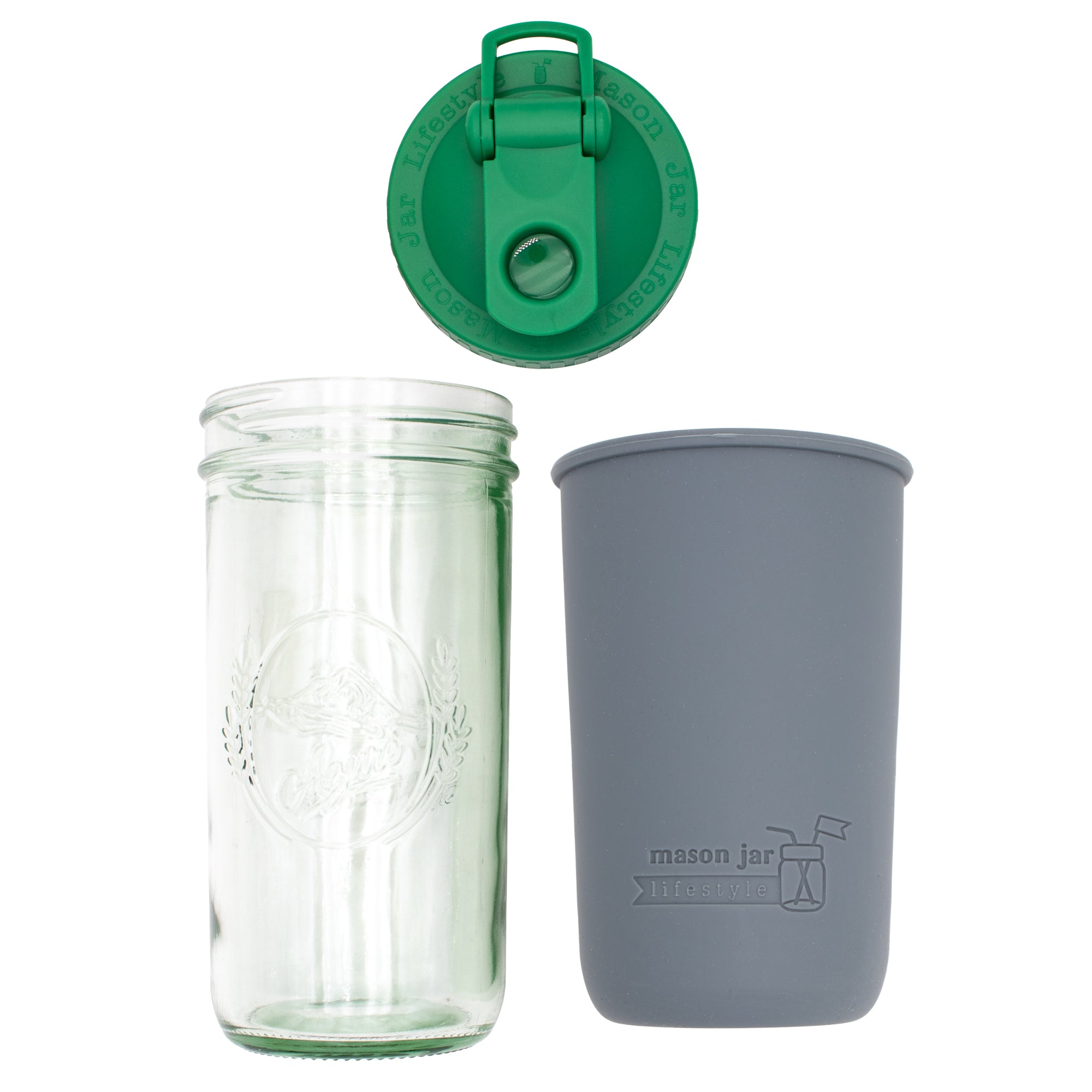 Mason Jar Lifestyle 24oz Pint & Half Sports Bottle with Silicone Sleeve & Carry Loop Lid
