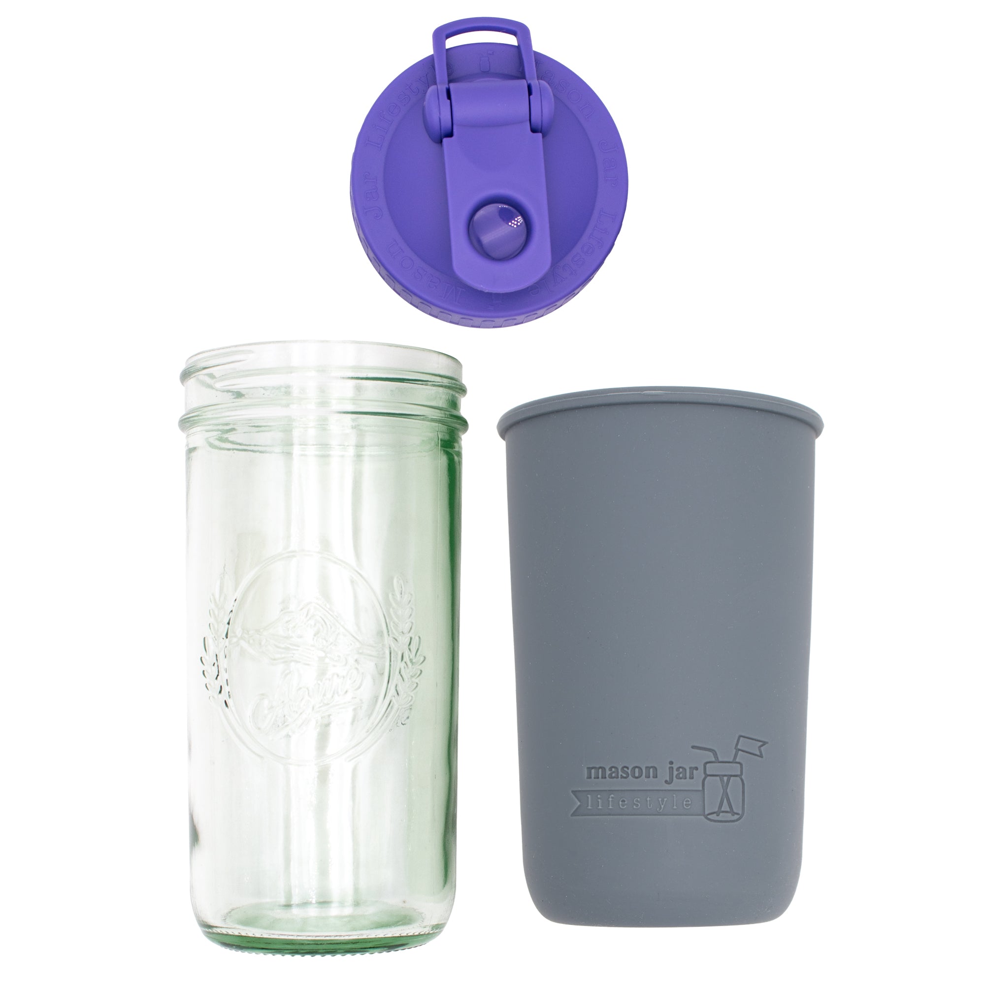 Mason Jar Lifestyle 24oz Pint & Half Sports Bottle with Silicone Sleeve & Carry Loop Lid