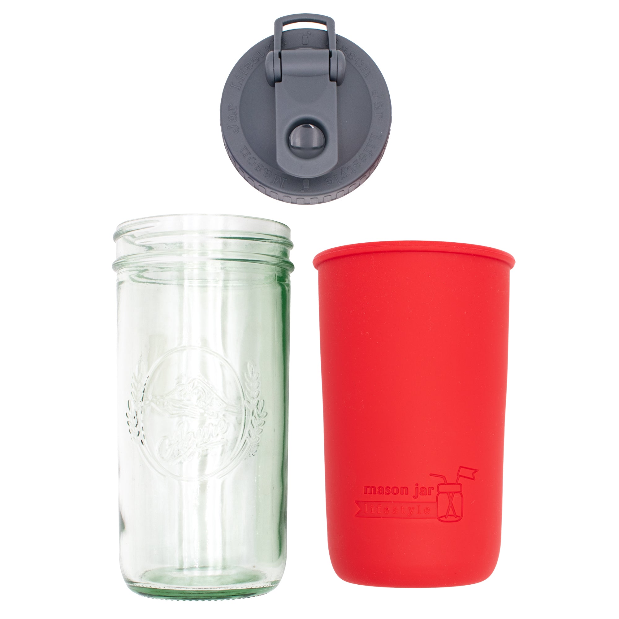 Mason Jar Lifestyle 24oz Pint & Half Sports Bottle with Silicone Sleeve & Carry Loop Lid